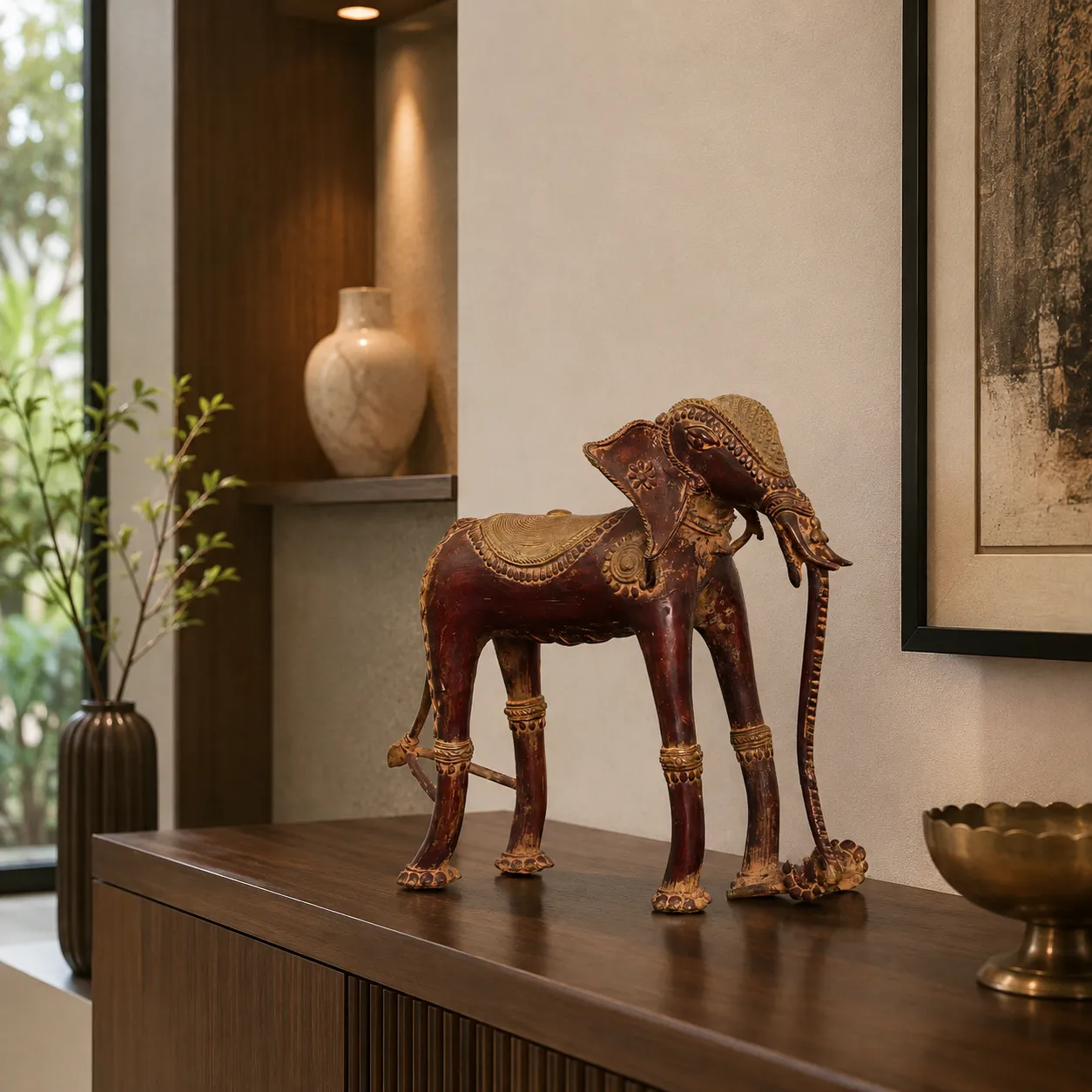 Decorative Royal Elephant Figurine with Traditional Carved Details
