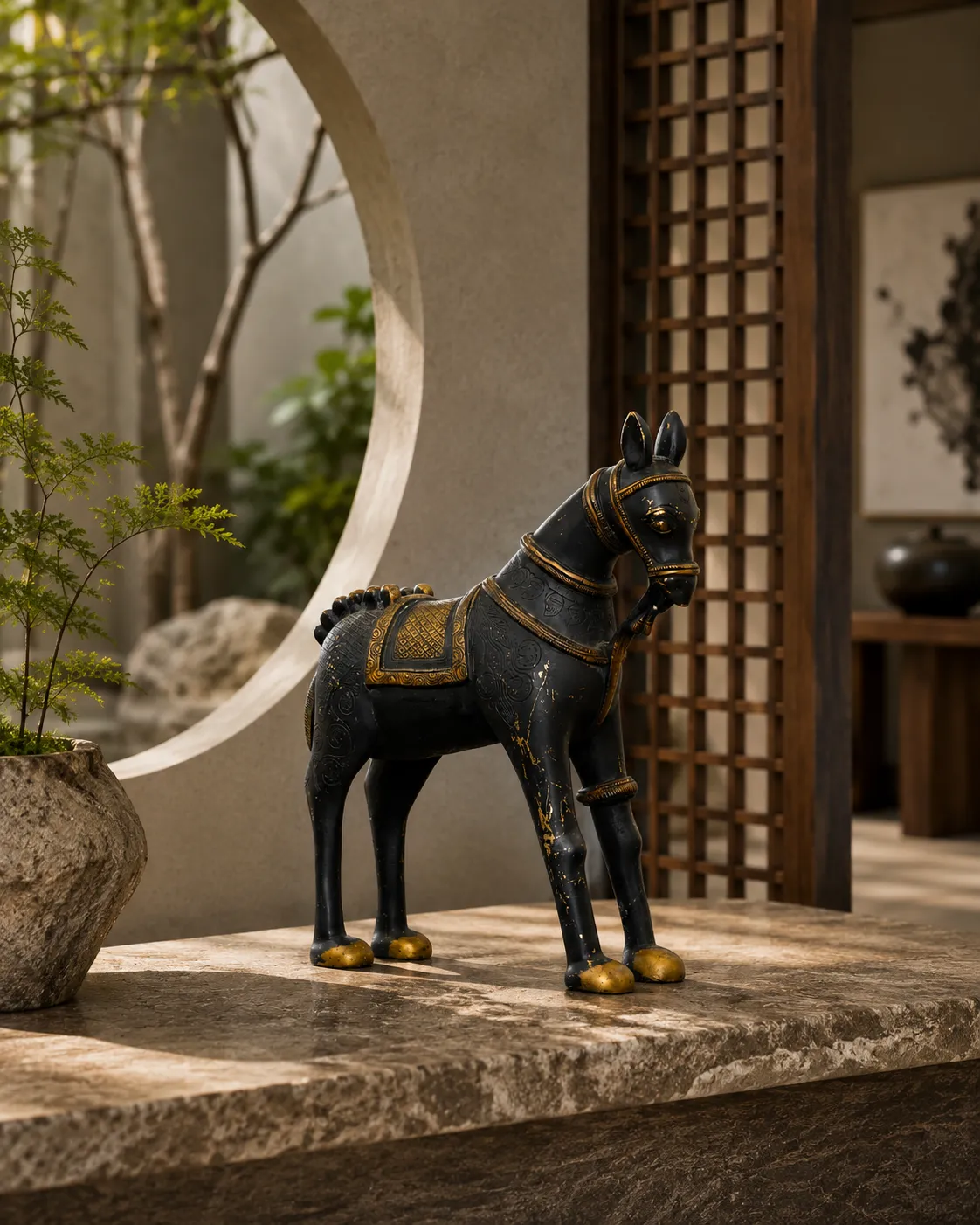 Decorative Royal Horse Figurine with Ornate Saddle Detailing