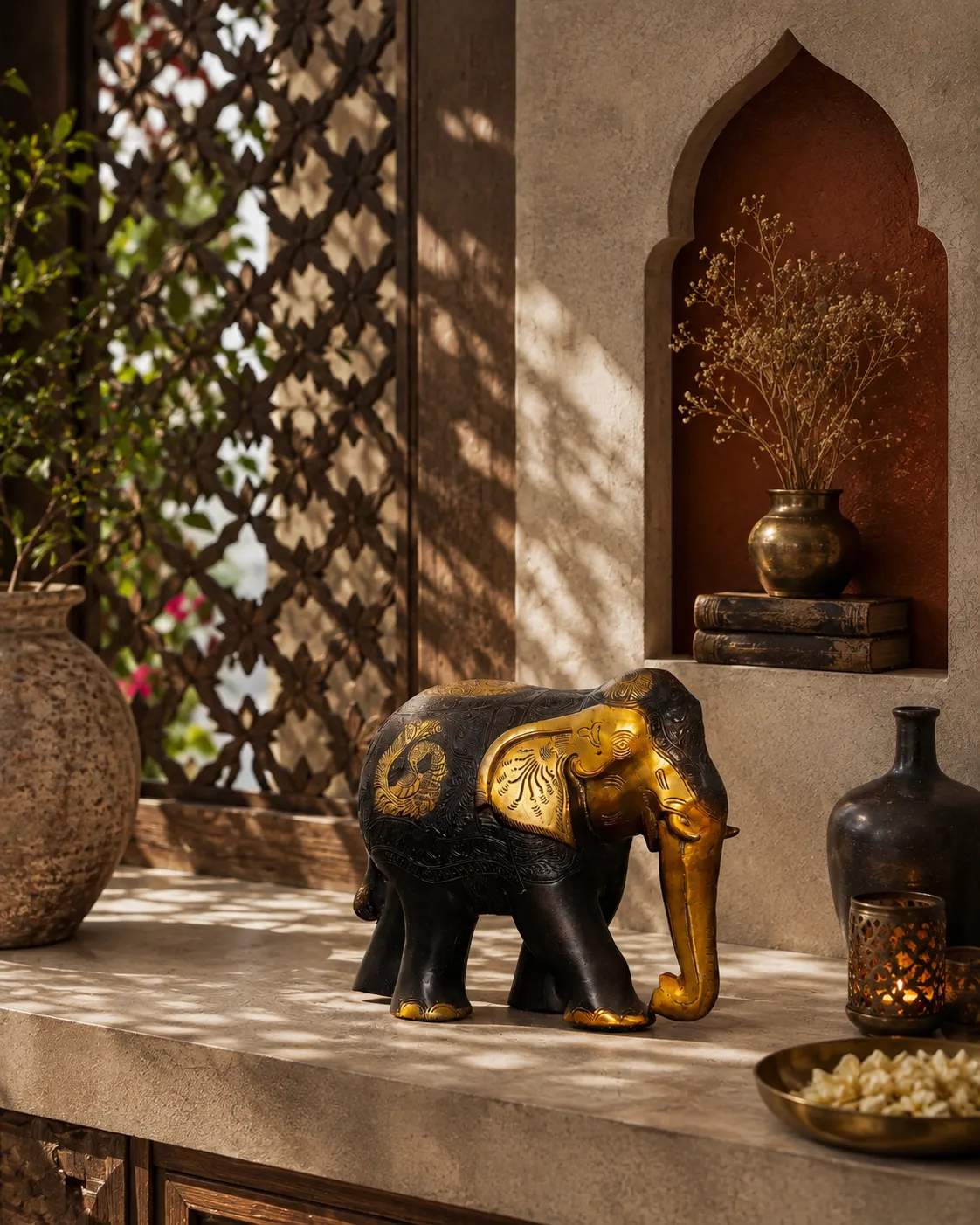 Decorative Royal Ambabari Elephant Figurine with Ornate Engraving