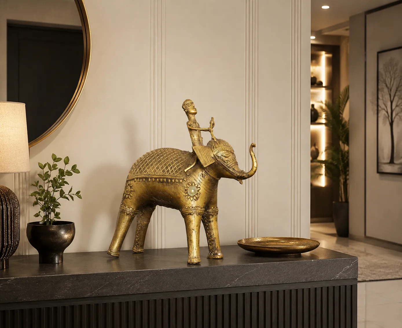 Decorative Cast Brass Dhokra Elephant Rider Figurine