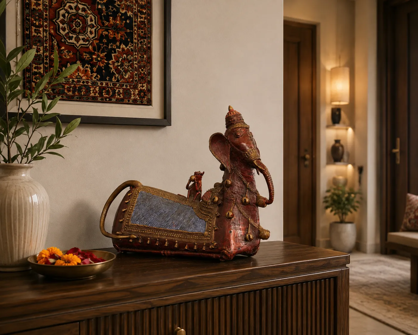 Royal Dhokra Elephant Figurine with Mahout