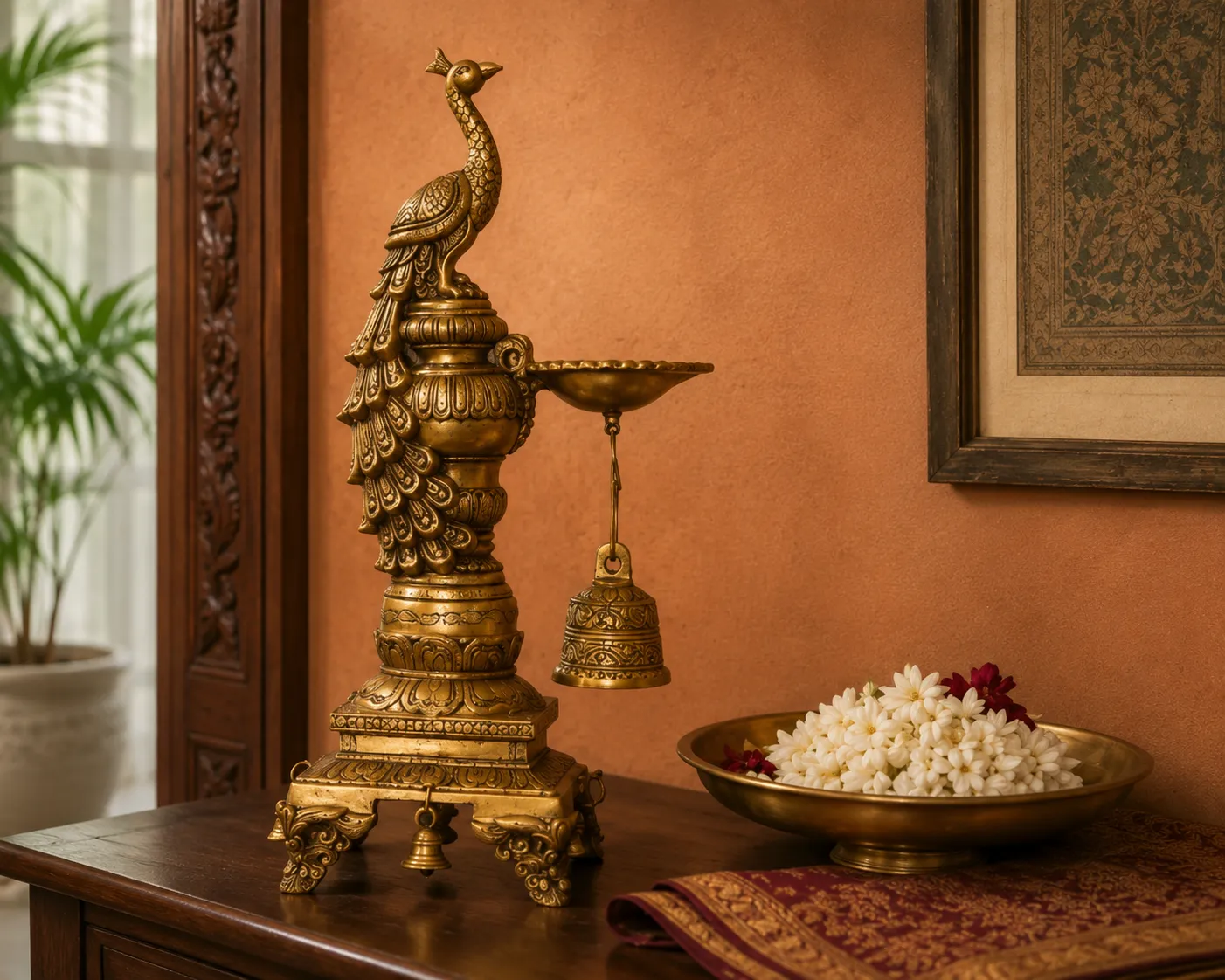 Decorative Brass Peacock Oil Lamp