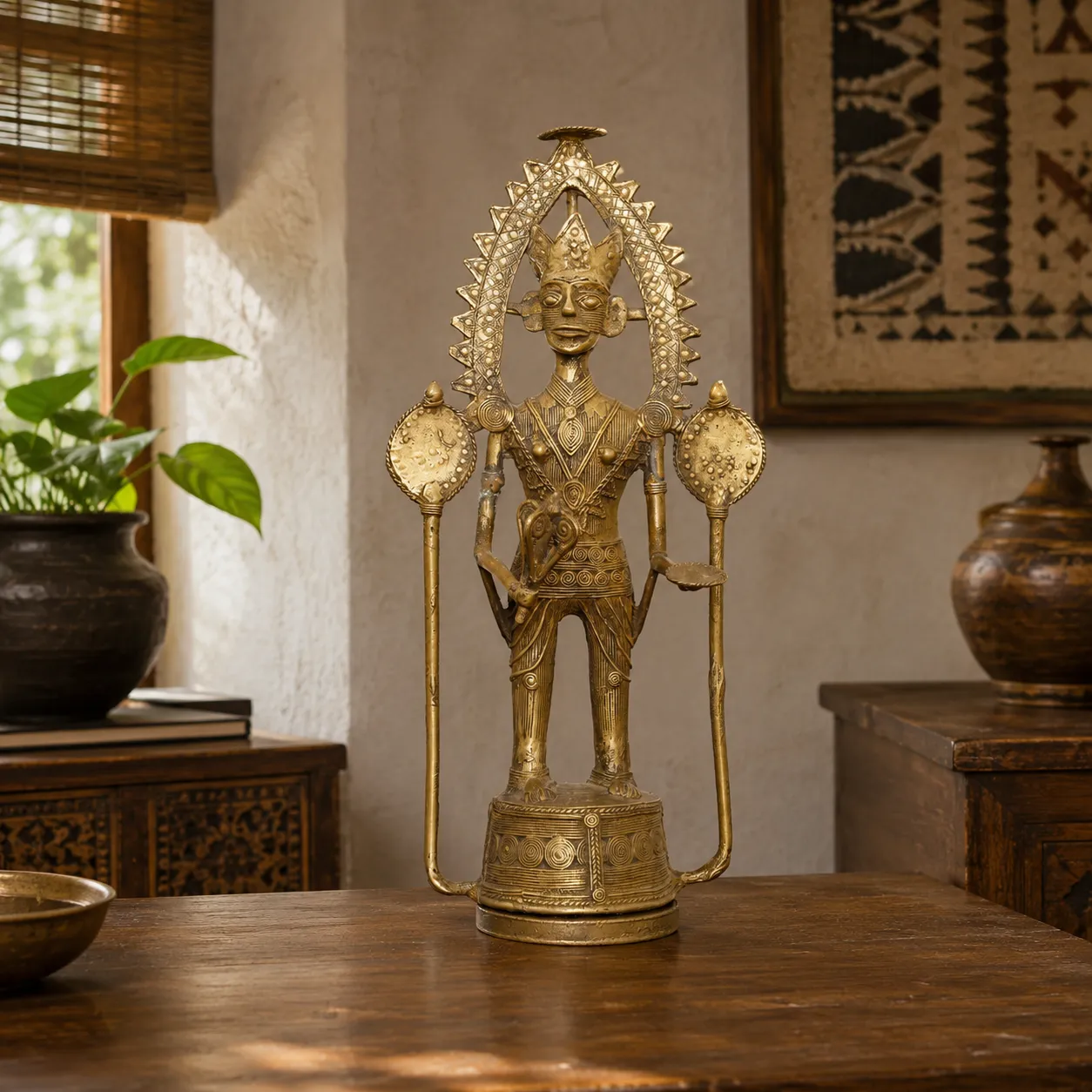 Decorative Dhokra Bronze Tribal King Sculpture