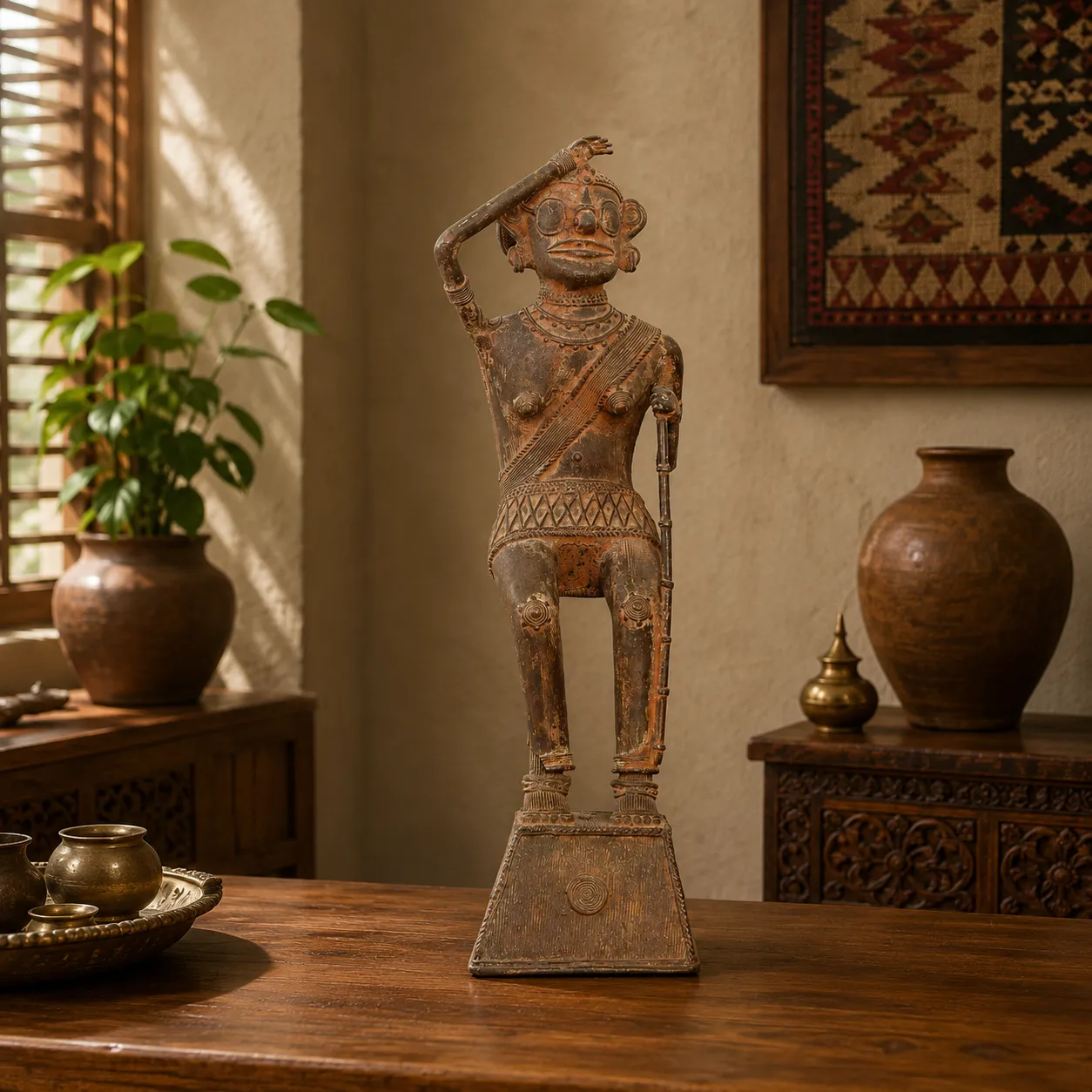 Handcrafted Dhokra Cast Brass Tribal Man Sculpture