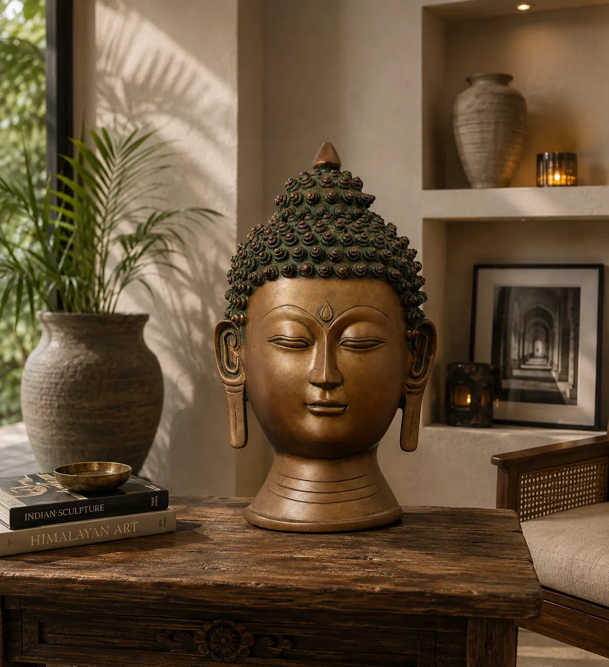 Handcrafted Brass Buddha Head Sculpture