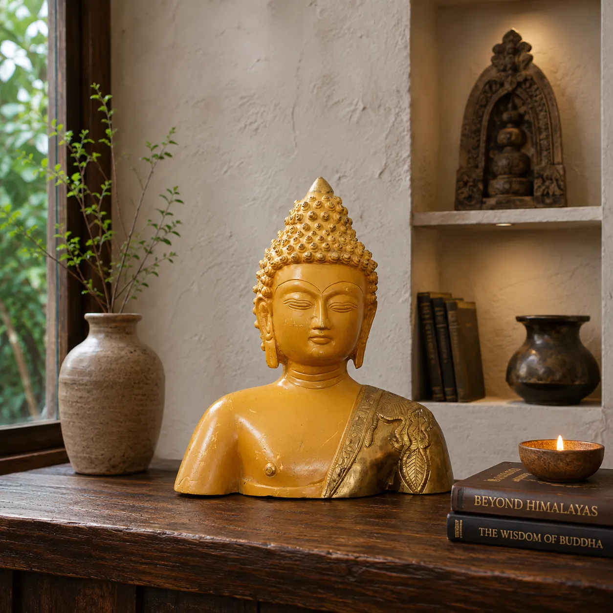 Handcrafted Brass Gautam Buddha Bust Sculpture