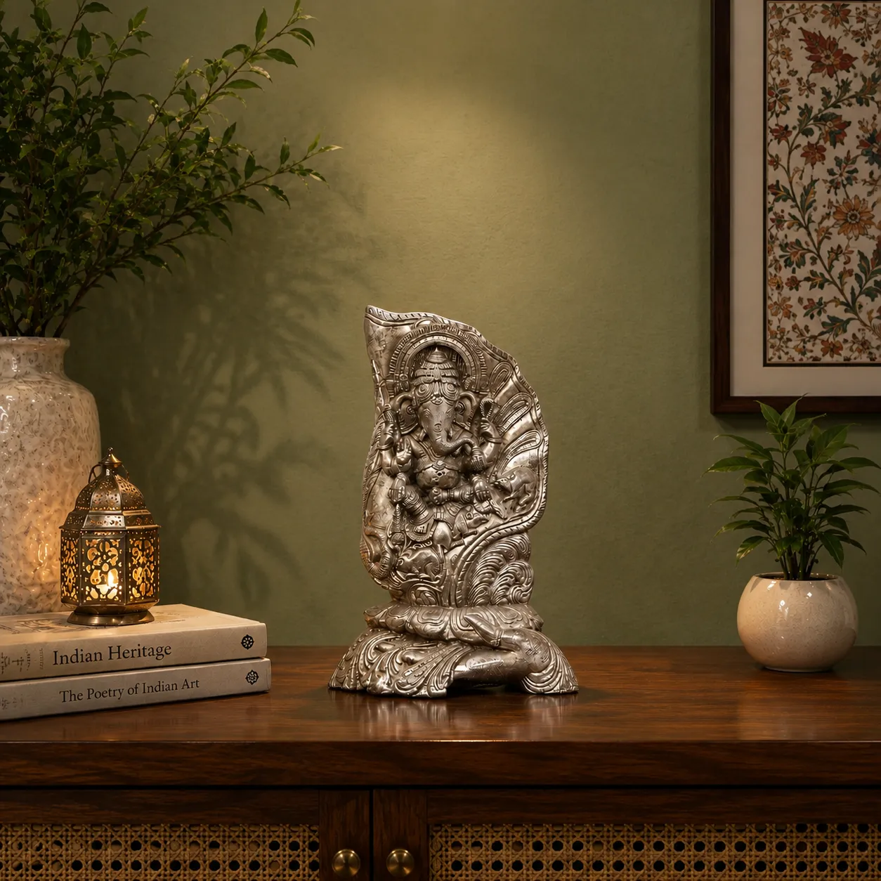 Silver Finish Metal Lord Ganesha Idol: A Symbol of Wisdom and Auspicious Beginnings