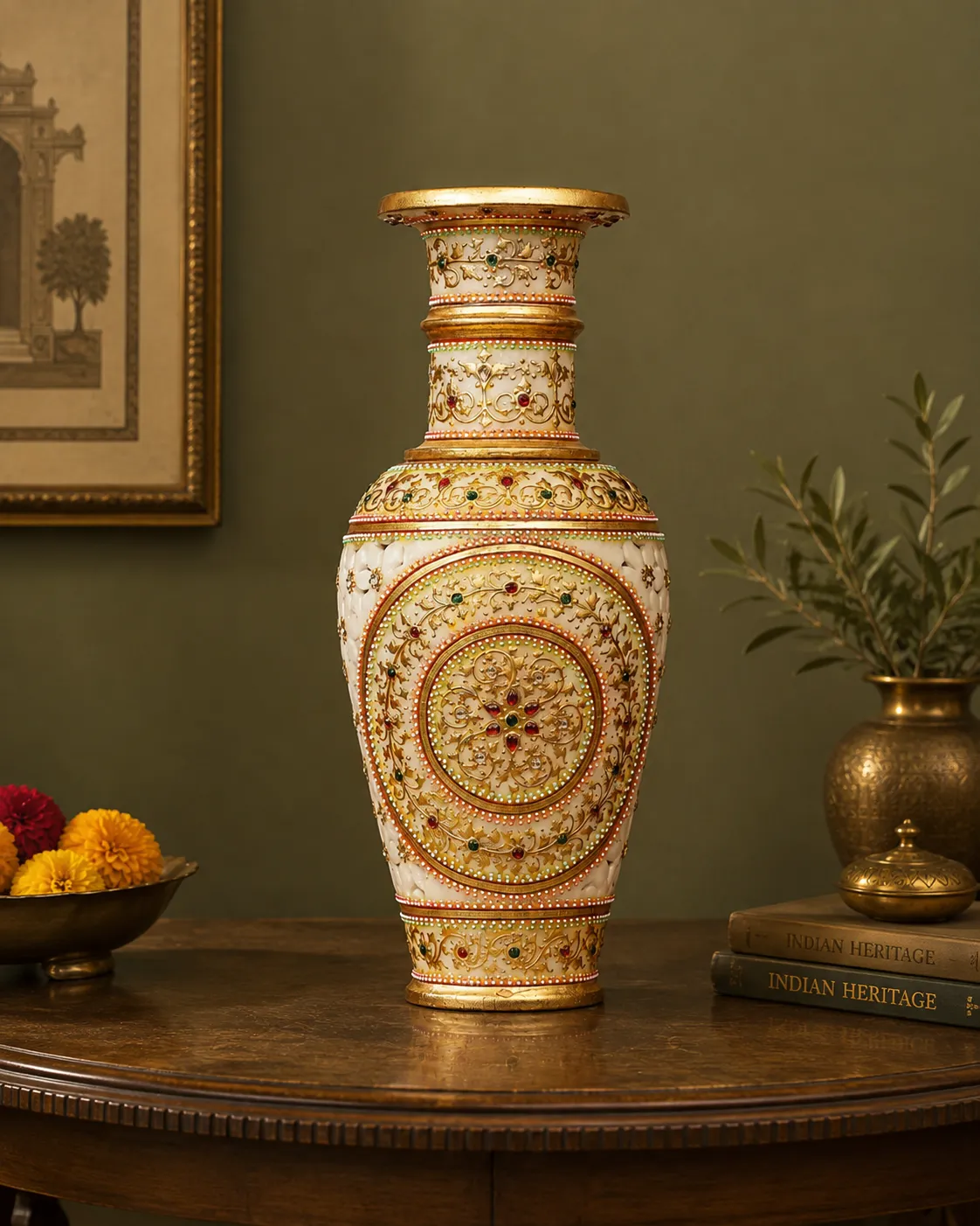 Hand-Painted Decorative Marble Vase: A Celebration of Fine Indian Art