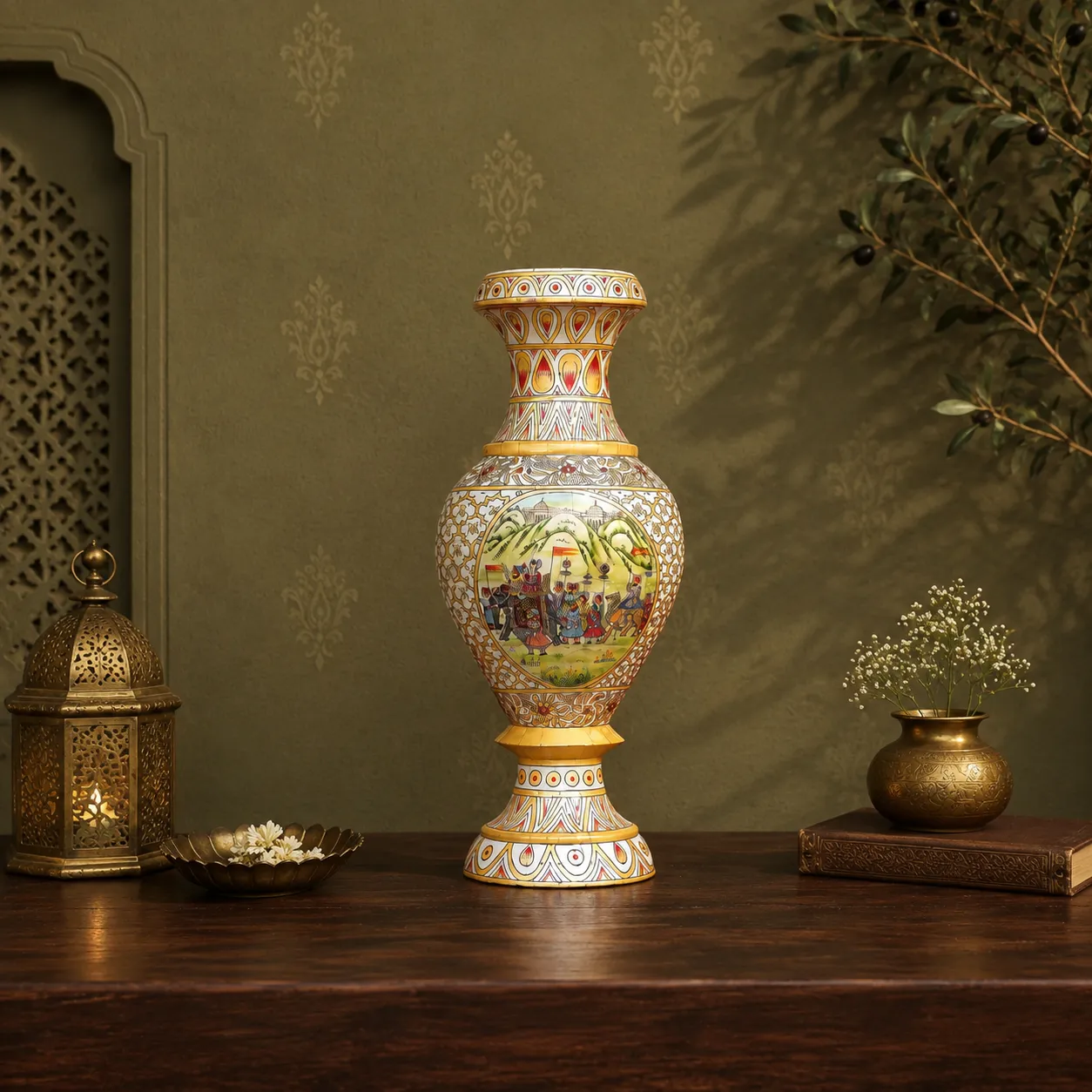 Hand-Painted Ceramic Pictorial Decorative Vase: A Beautiful Reflection of Traditional Indian Art