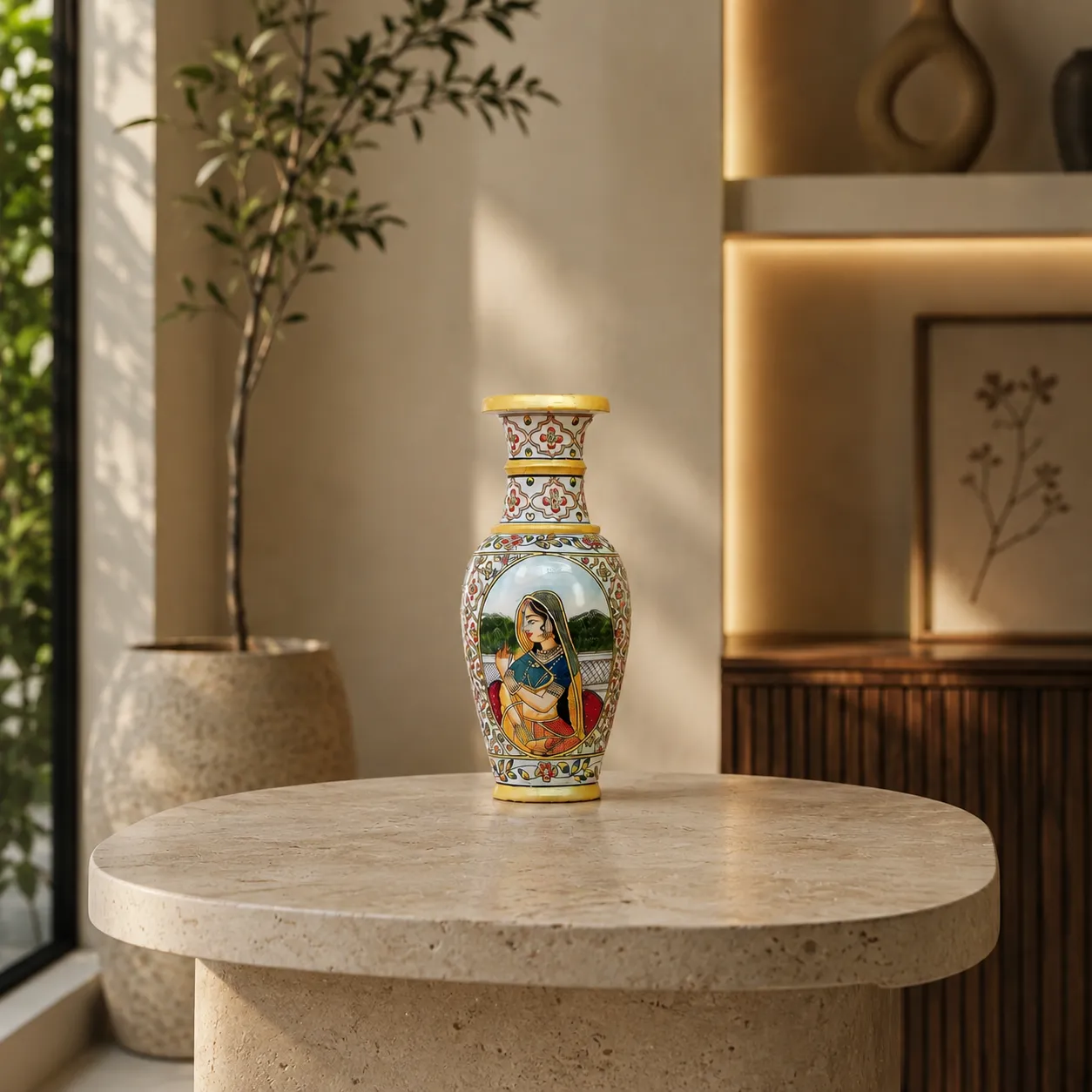 Hand-Painted Marble Female Portrait Vase