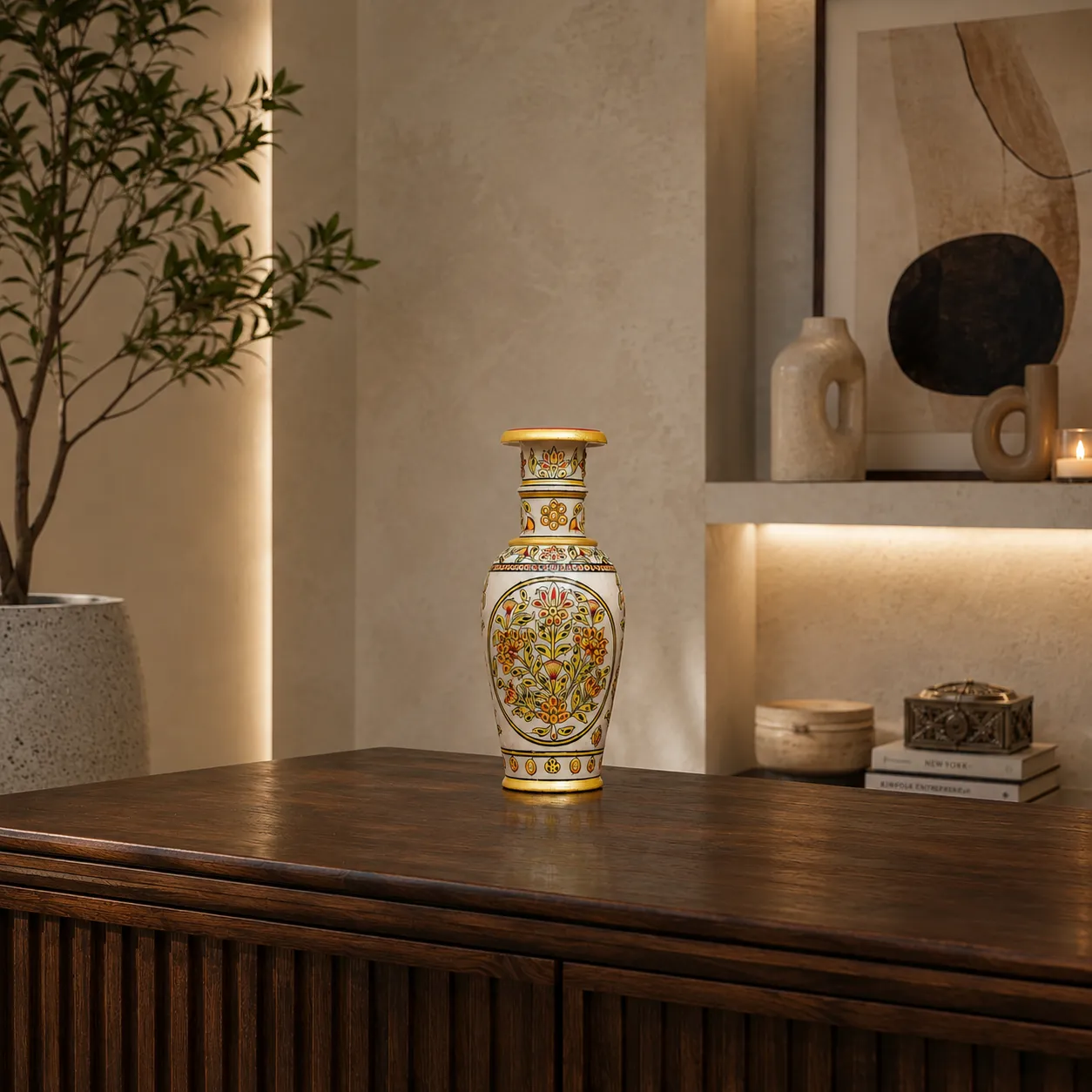 Hand-Painted Marble Floral Vase