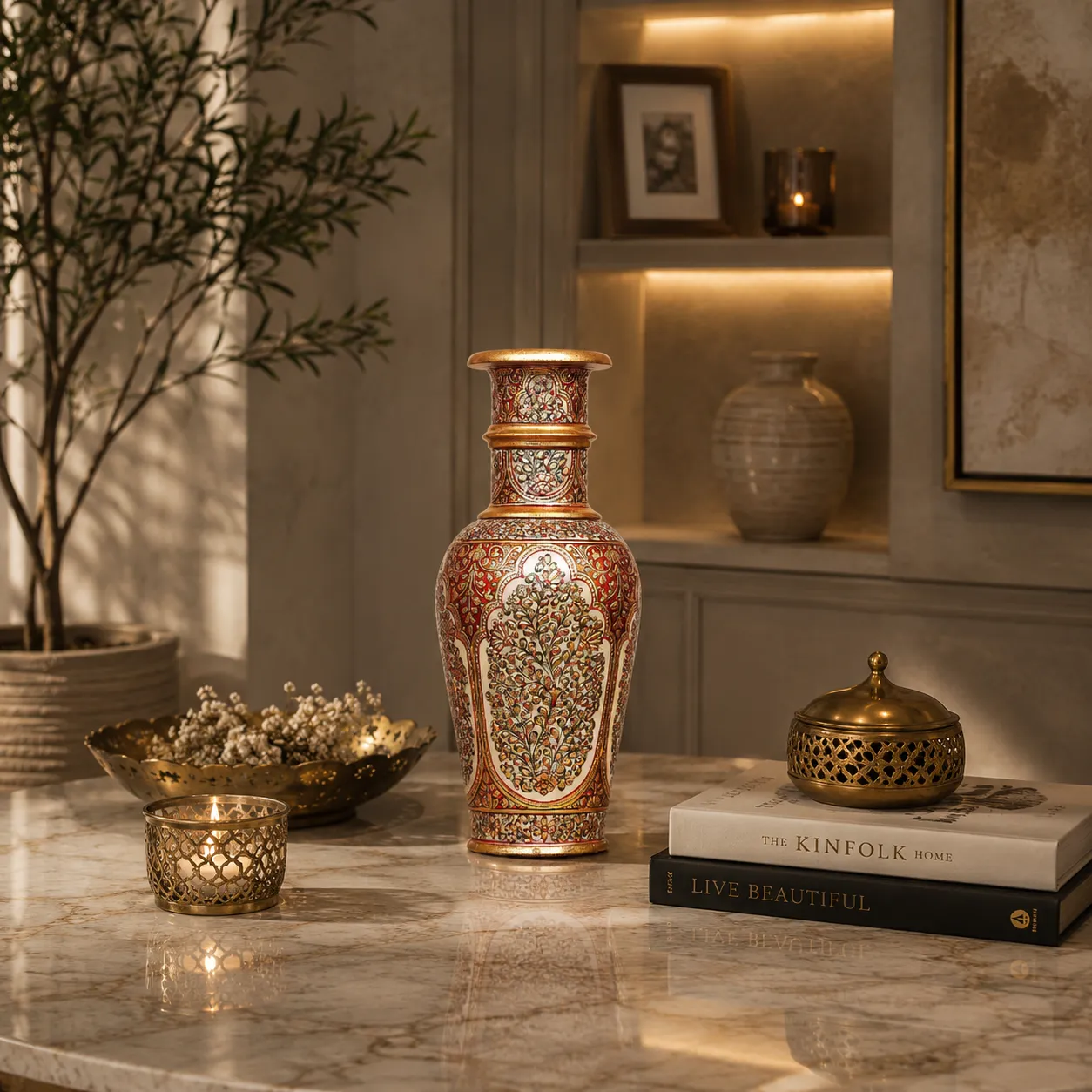 Hand-Painted Marble Tree of Life Vase