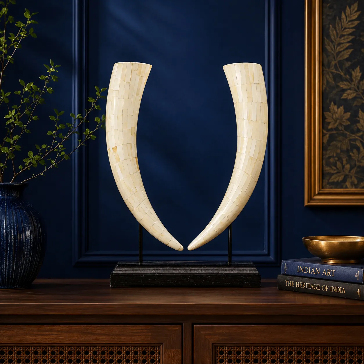 Painted Wood Decorative Tusk Pair