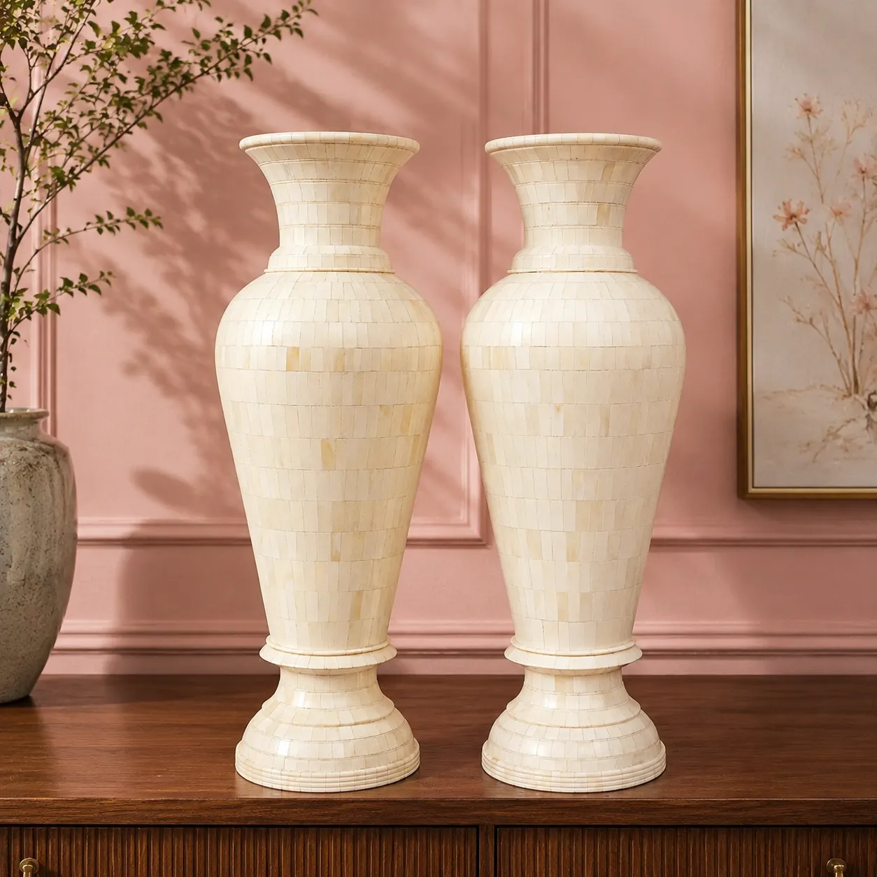 Painted Wood Floor Vase Pair