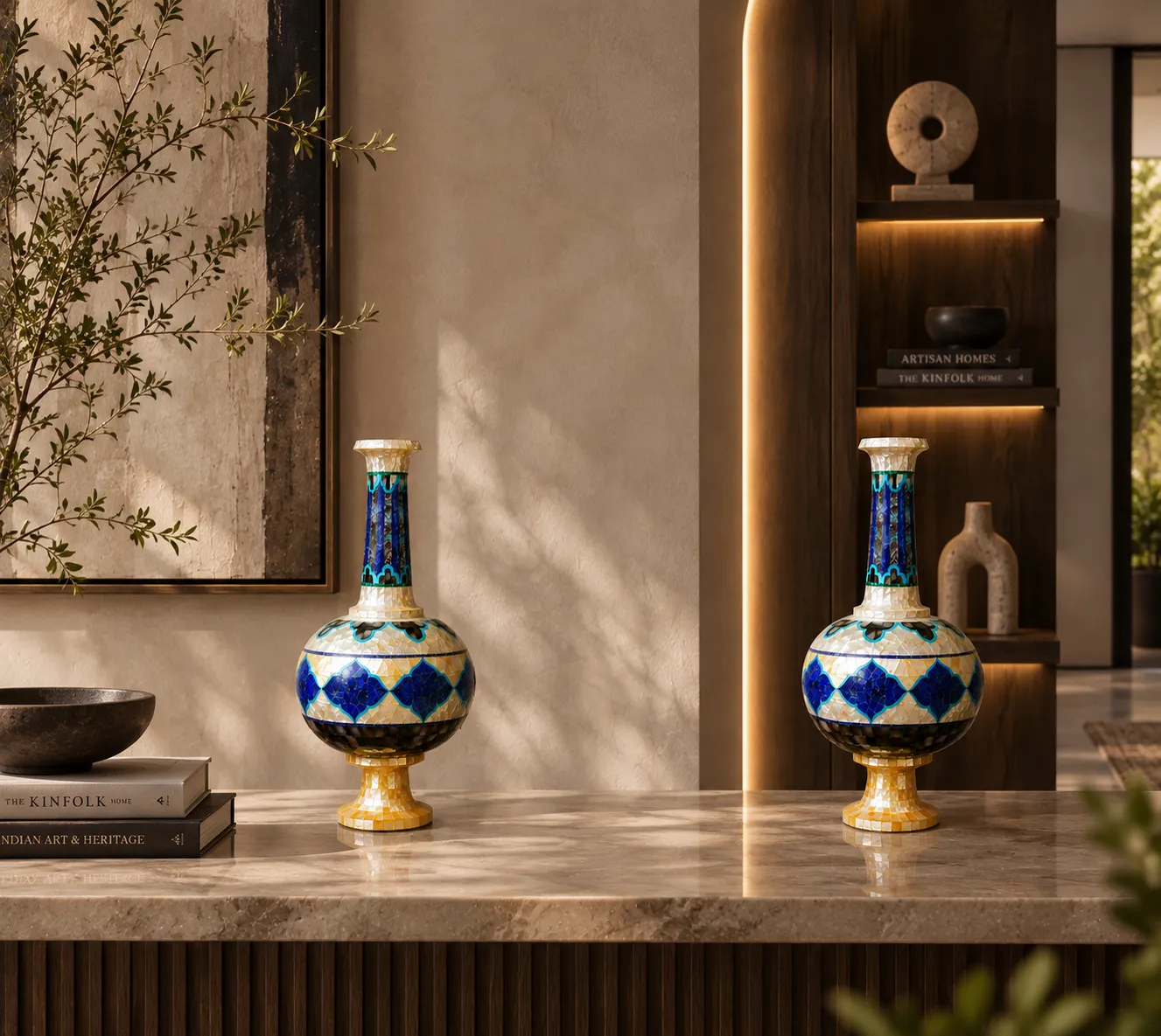 Mother of Pearl Inlay Vase Pair