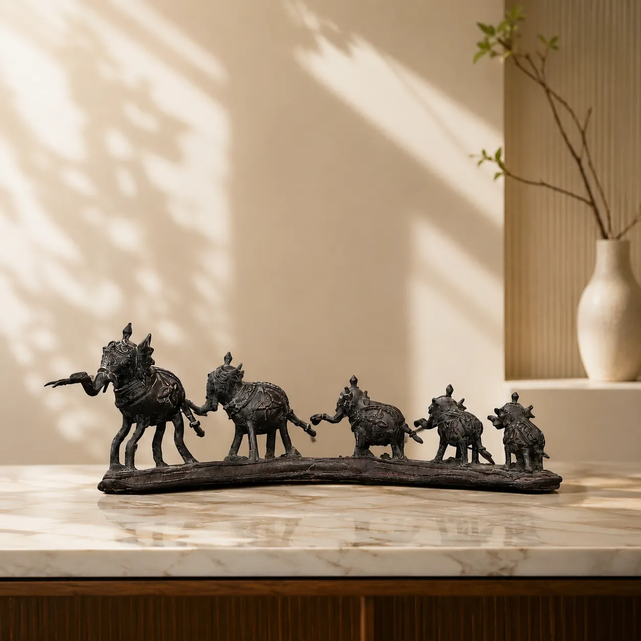 Cast Brass Tribal Animal Procession