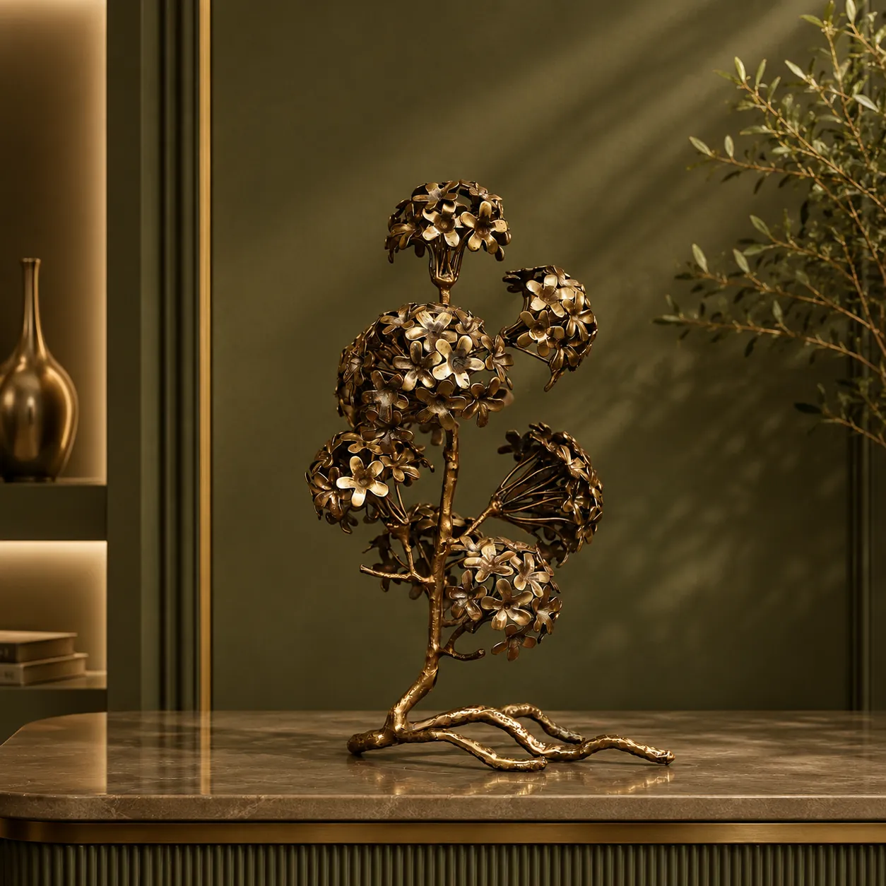 Handcrafted Brass Decorative Floral Tree Sculpture
