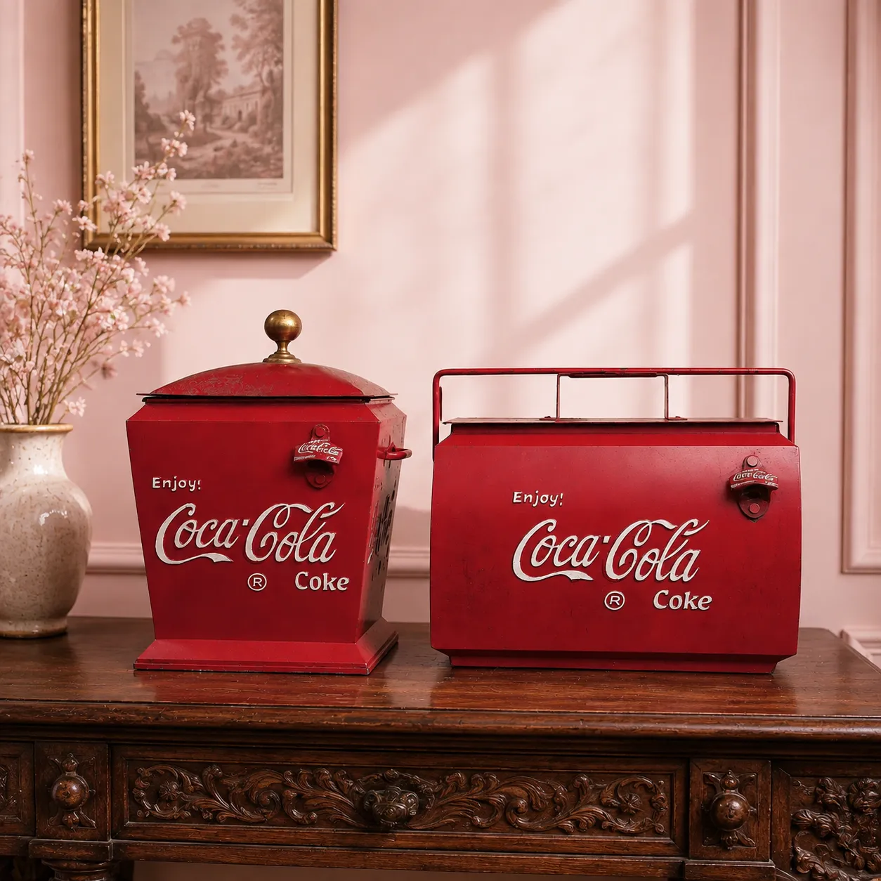 Vintage Coca-Cola Ice Bucket Pair