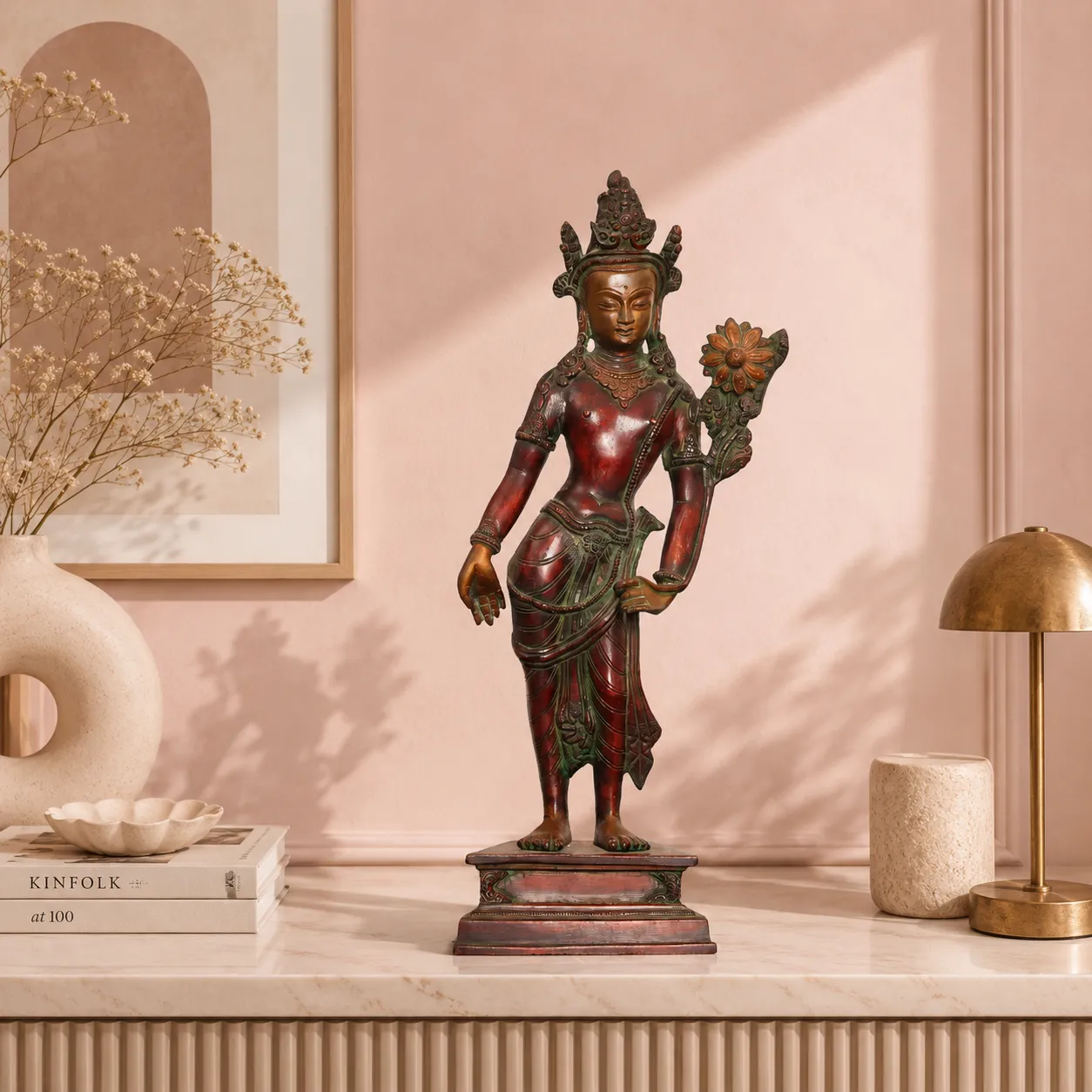 Antique Finish Brass Tara Deity Sculpture