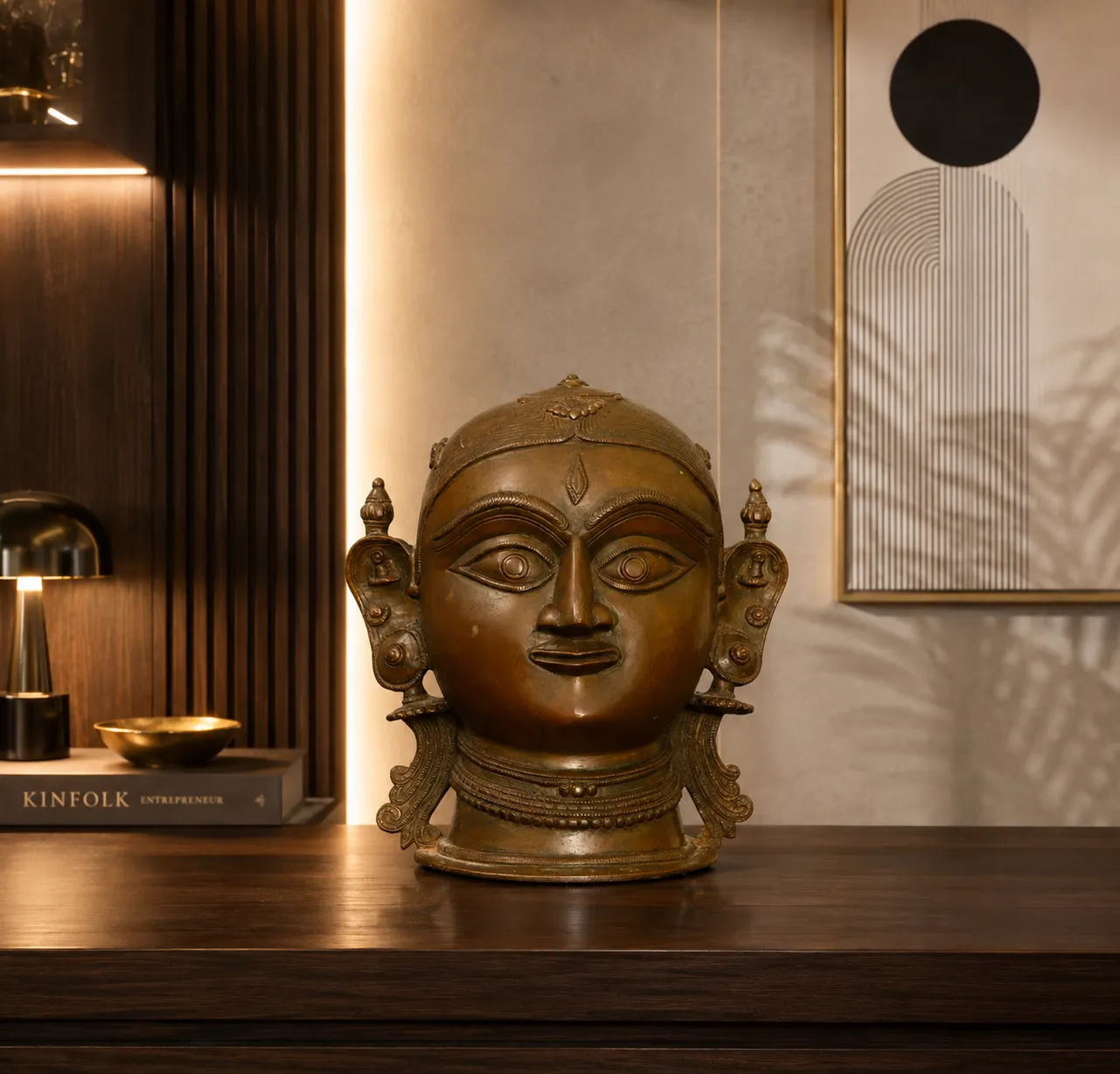 Antique Finish Brass Tribal Face Sculpture