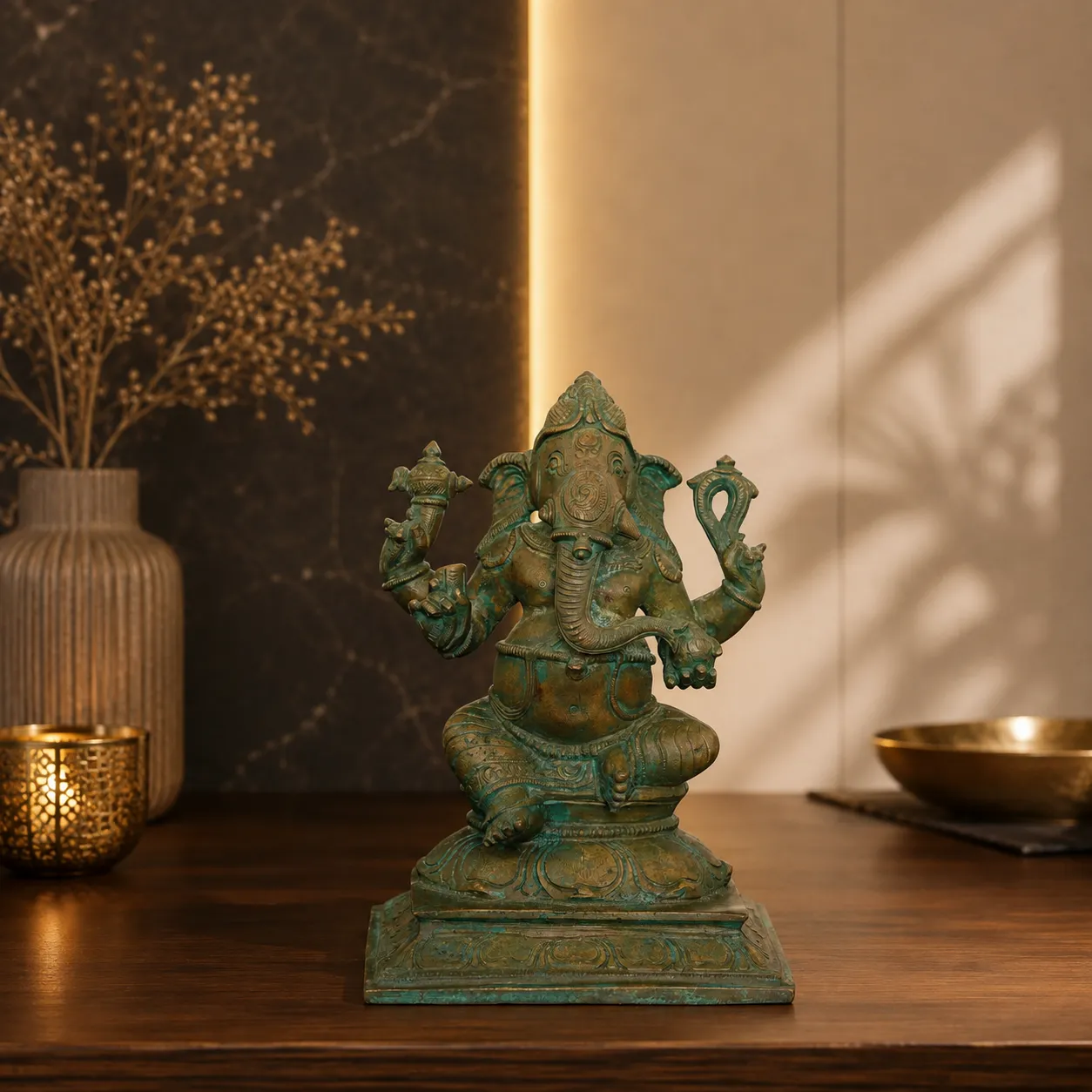 Patina Finish Brass Lord Ganesha Idol