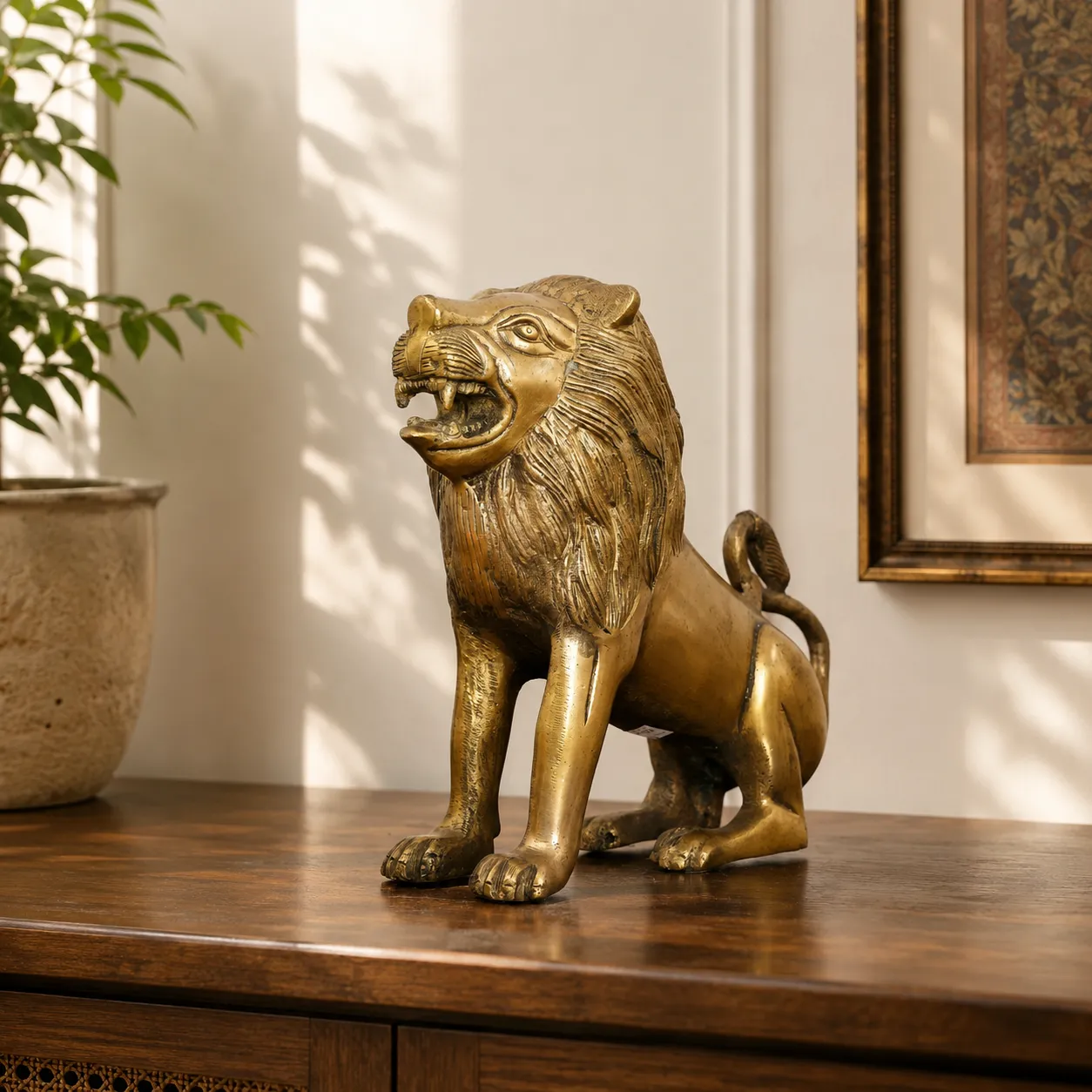 Antique Finish Brass Lion Sculpture