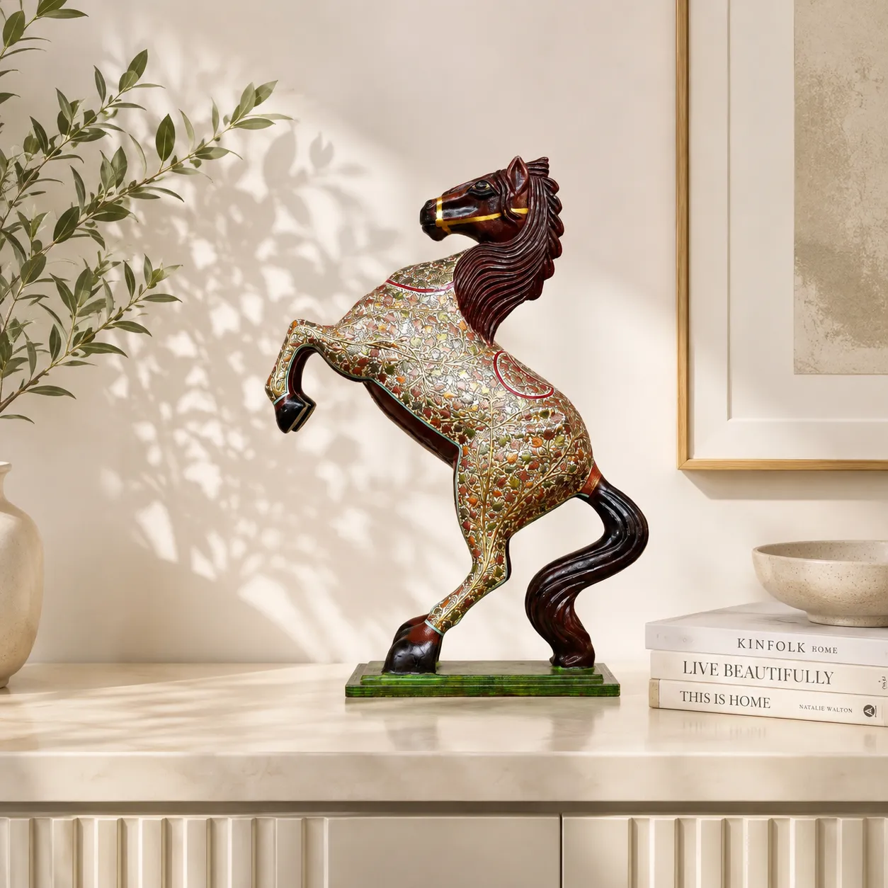 Painted Papier Mâché Rearing Horse Sculpture