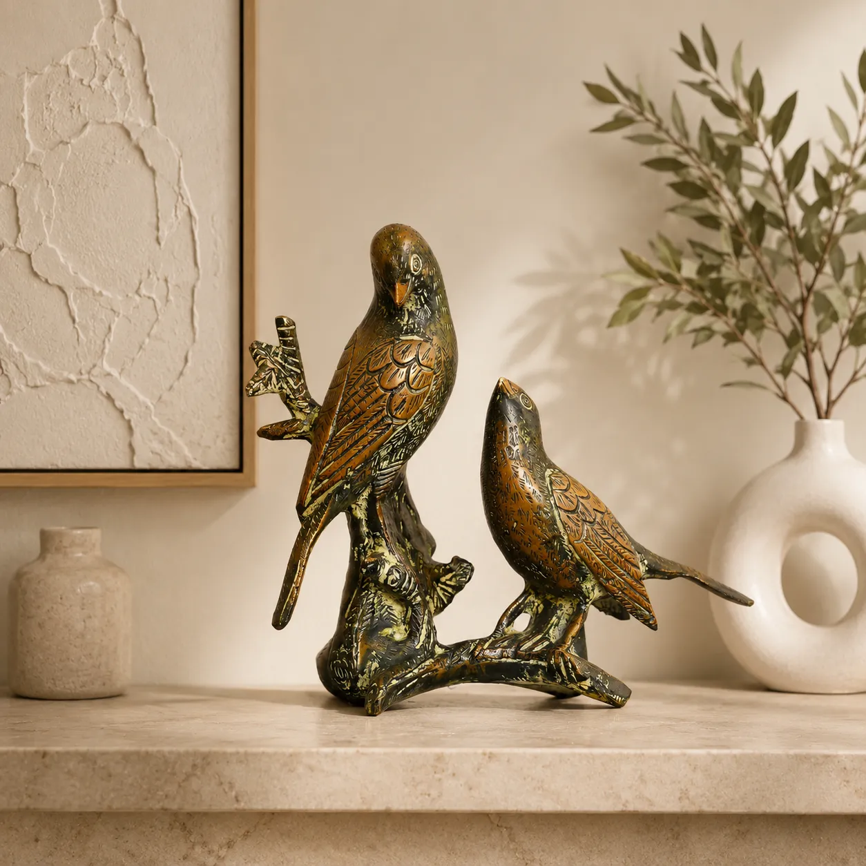 Antique Finish Brass Pair of Bird Figurines