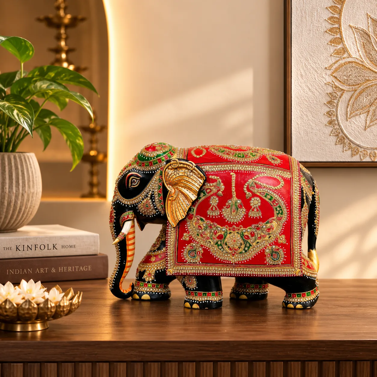 Painted Wood Decorative Elephant