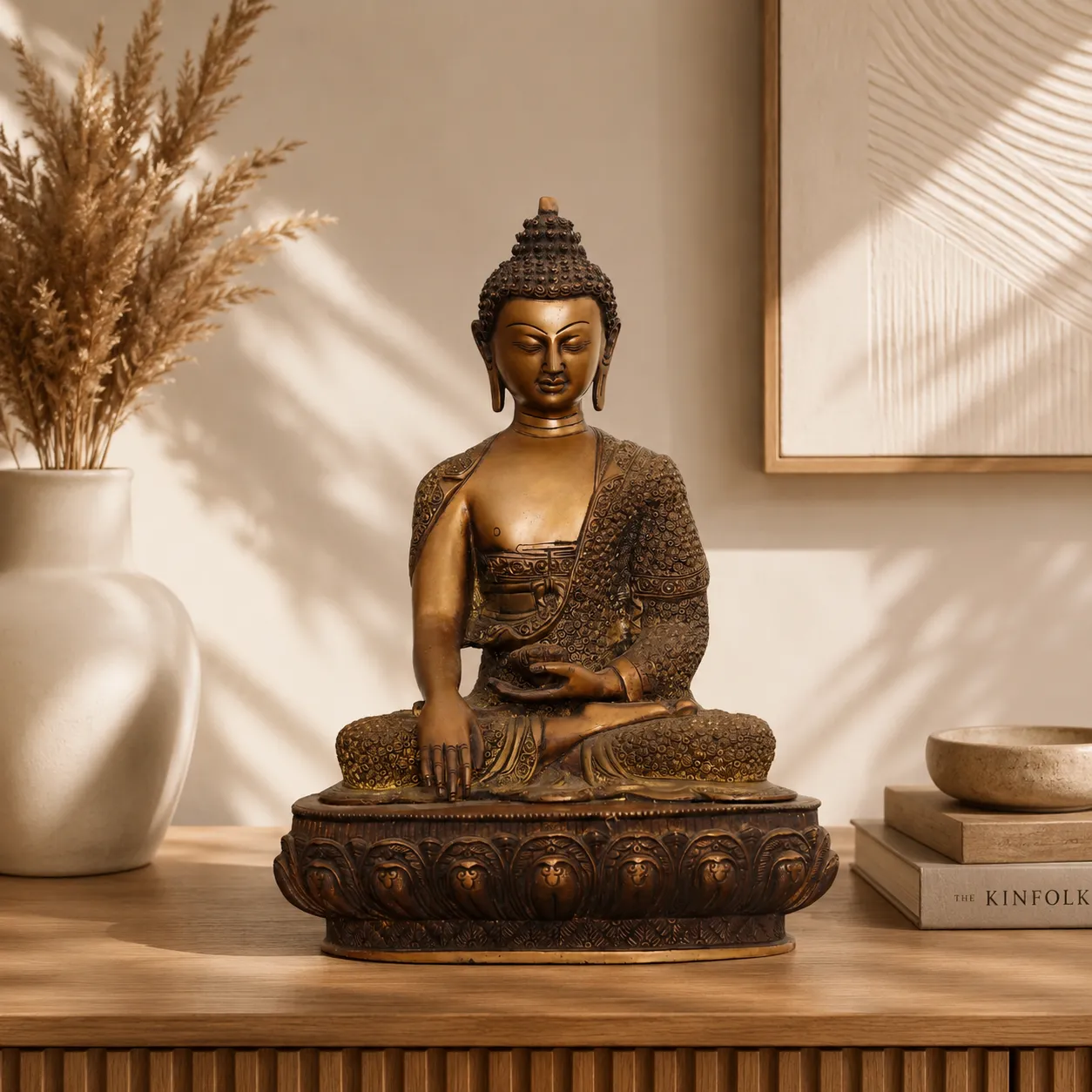 Antique Finish Brass Meditating Buddha Idol