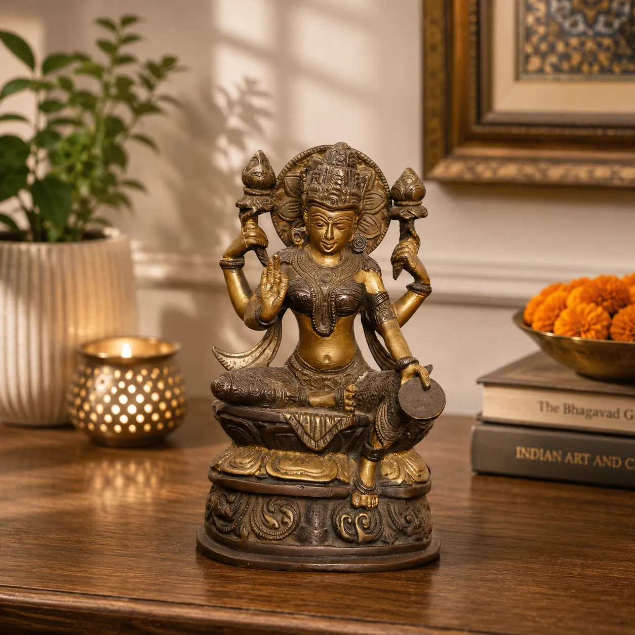 Antique Finish Brass Goddess Lakshmi Idol