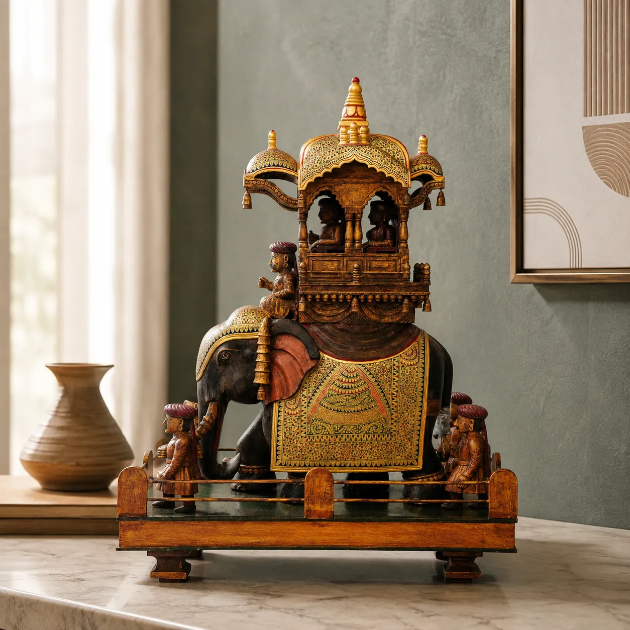 Painted Wood Royal Ambari Elephant