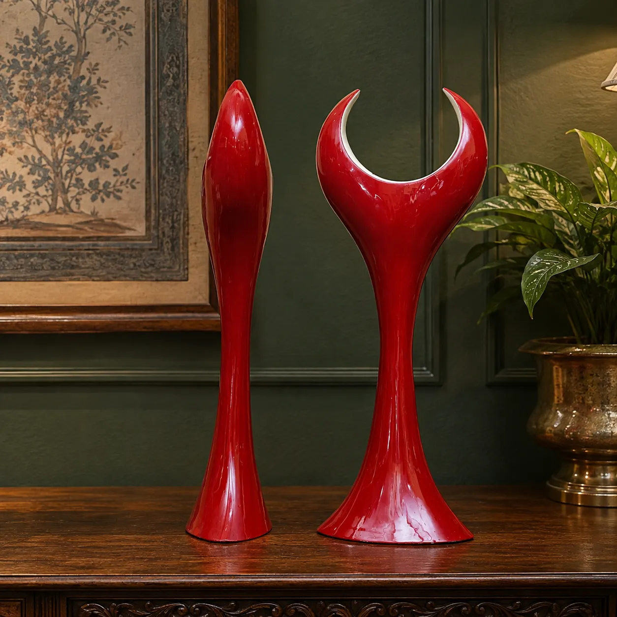 Glossy Red Fiberglass Abstract Sculpture Set