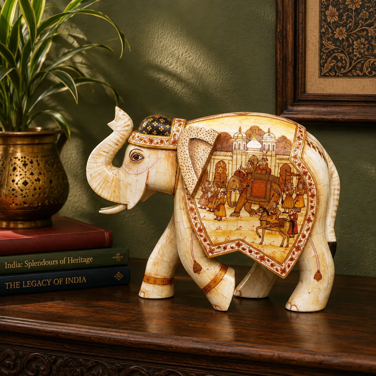 Hand-Painted Stone Royal Elephant Figurine