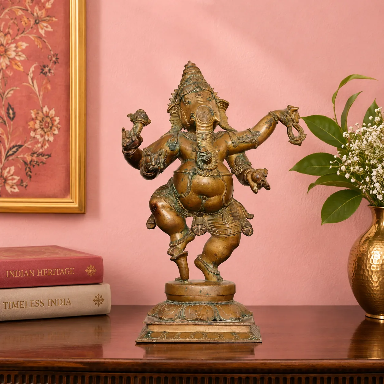 Antique Finish Brass Dancing Ganesha Idol