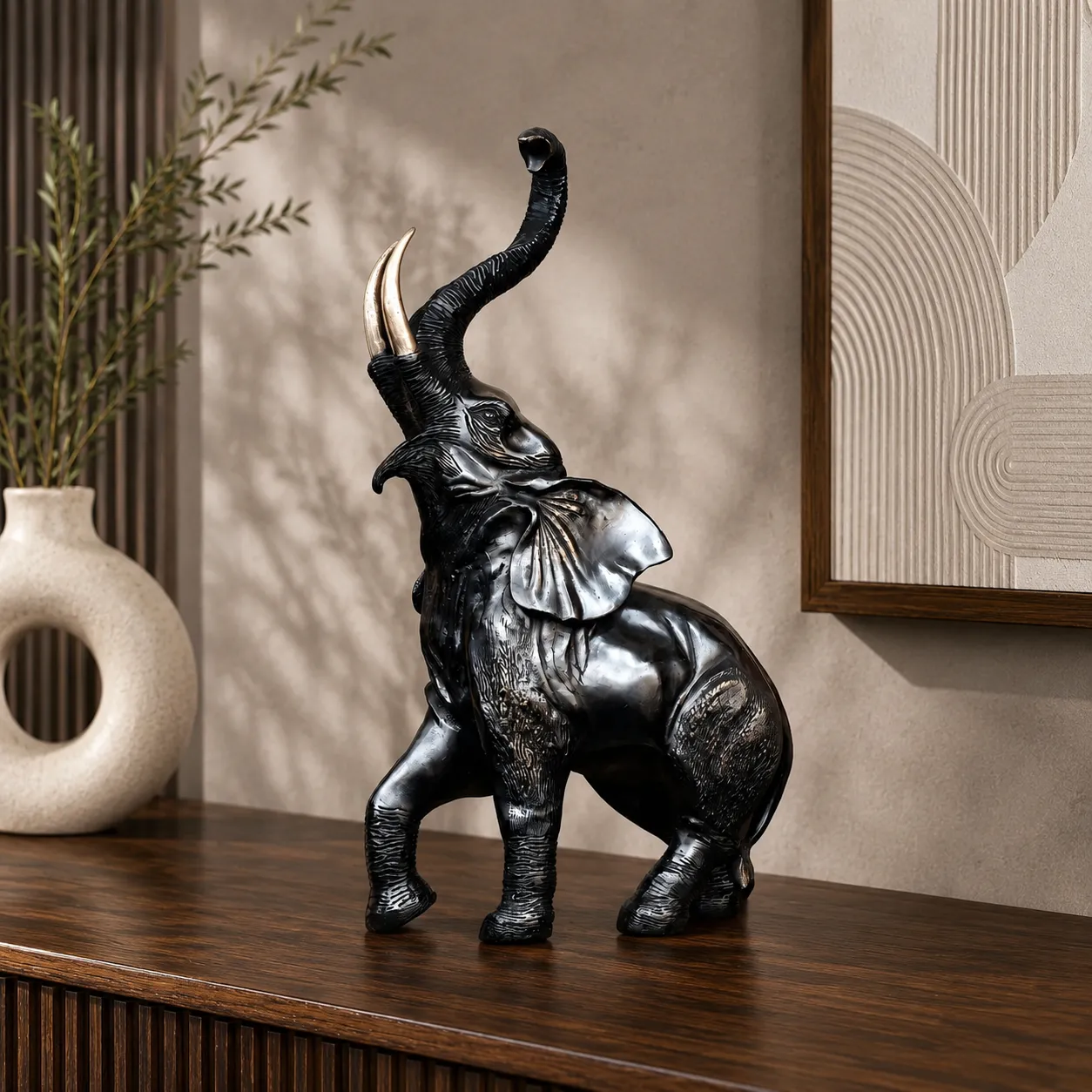 Resin Rearing Elephant Sculpture