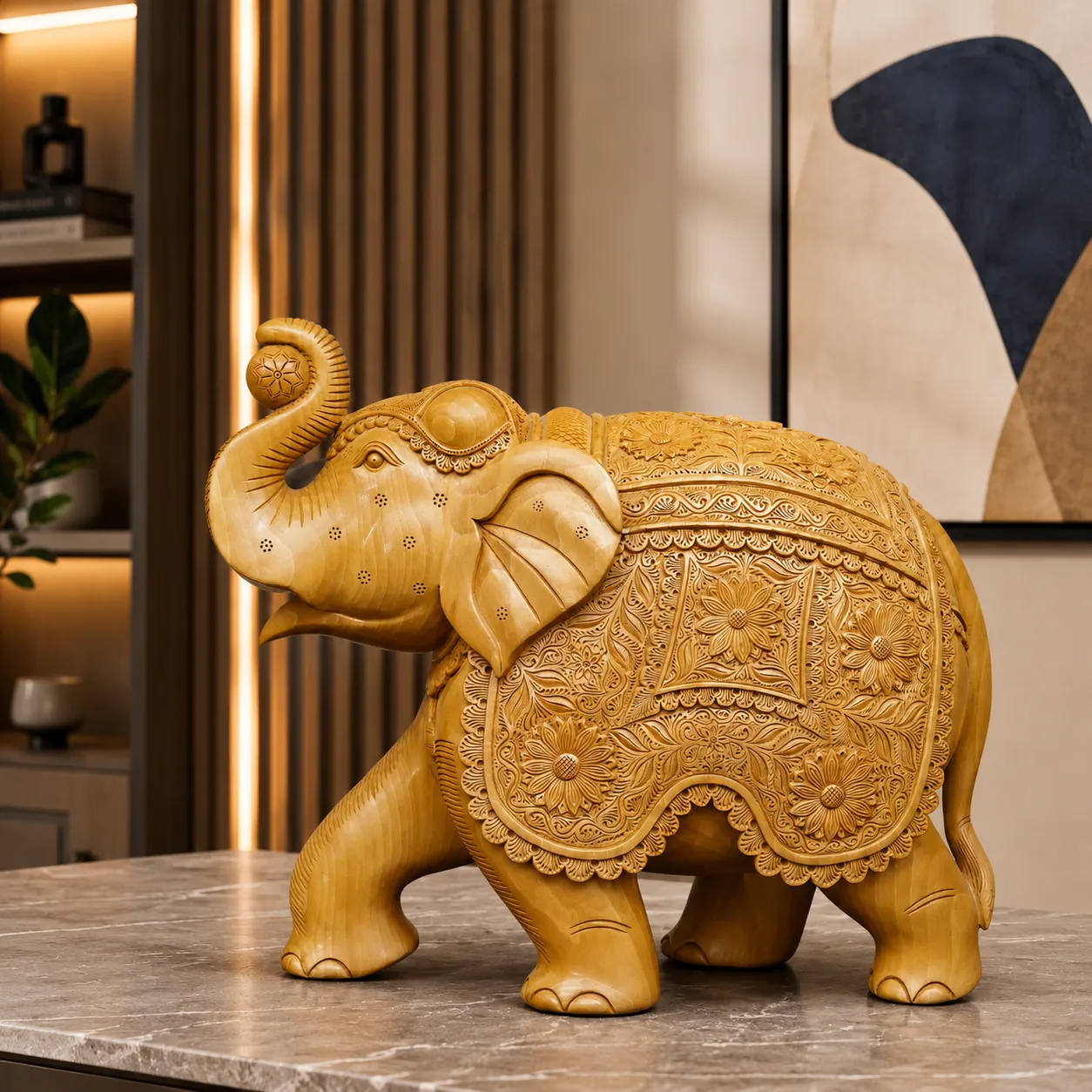 Kadamba Wood Floral Carved Elephant