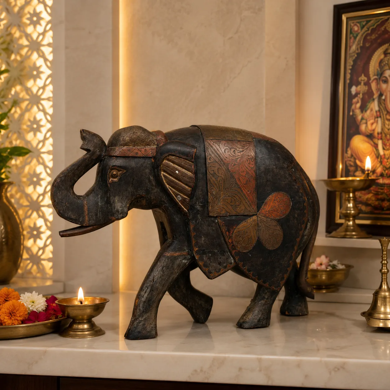 Wooden Decorative Elephant Sculpture