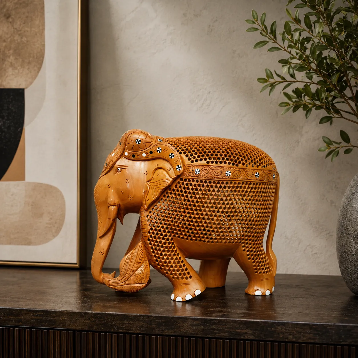 Kadamba Wood Jali Elephant with Inlay
