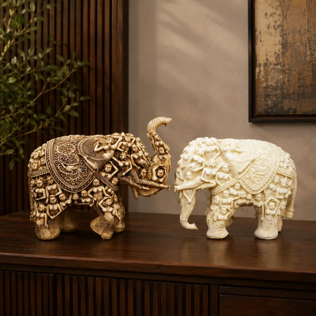 Marble Powder Resi Khajuraho Elephant Pair