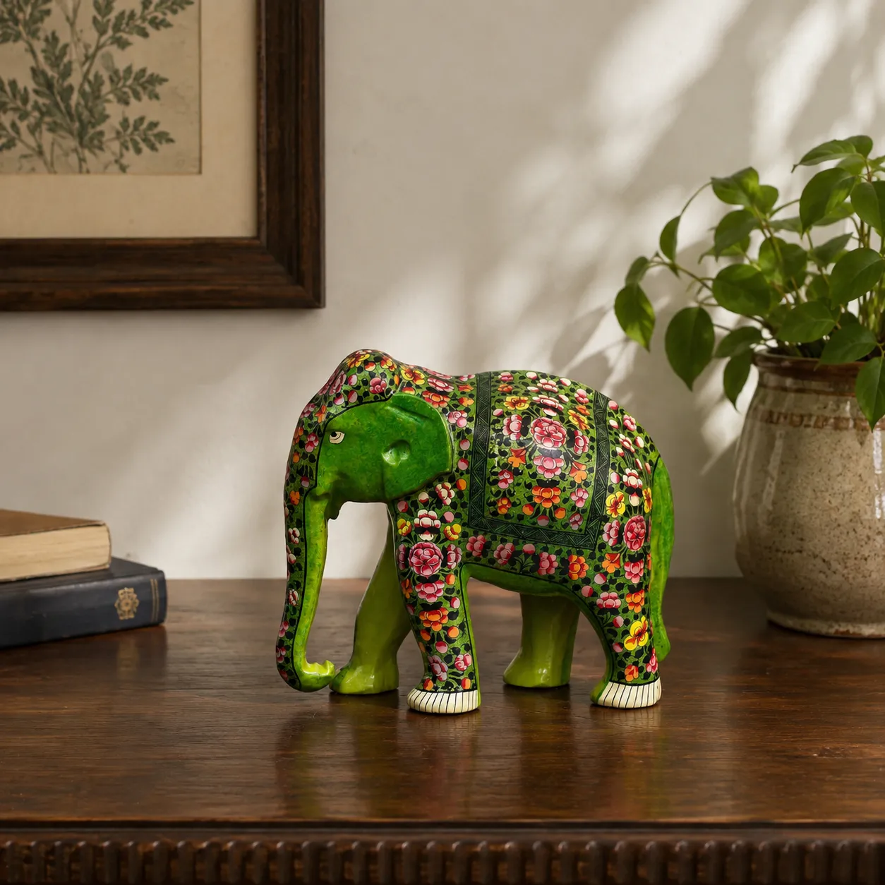 Painted Papier Mach Floral Elephant Figurine