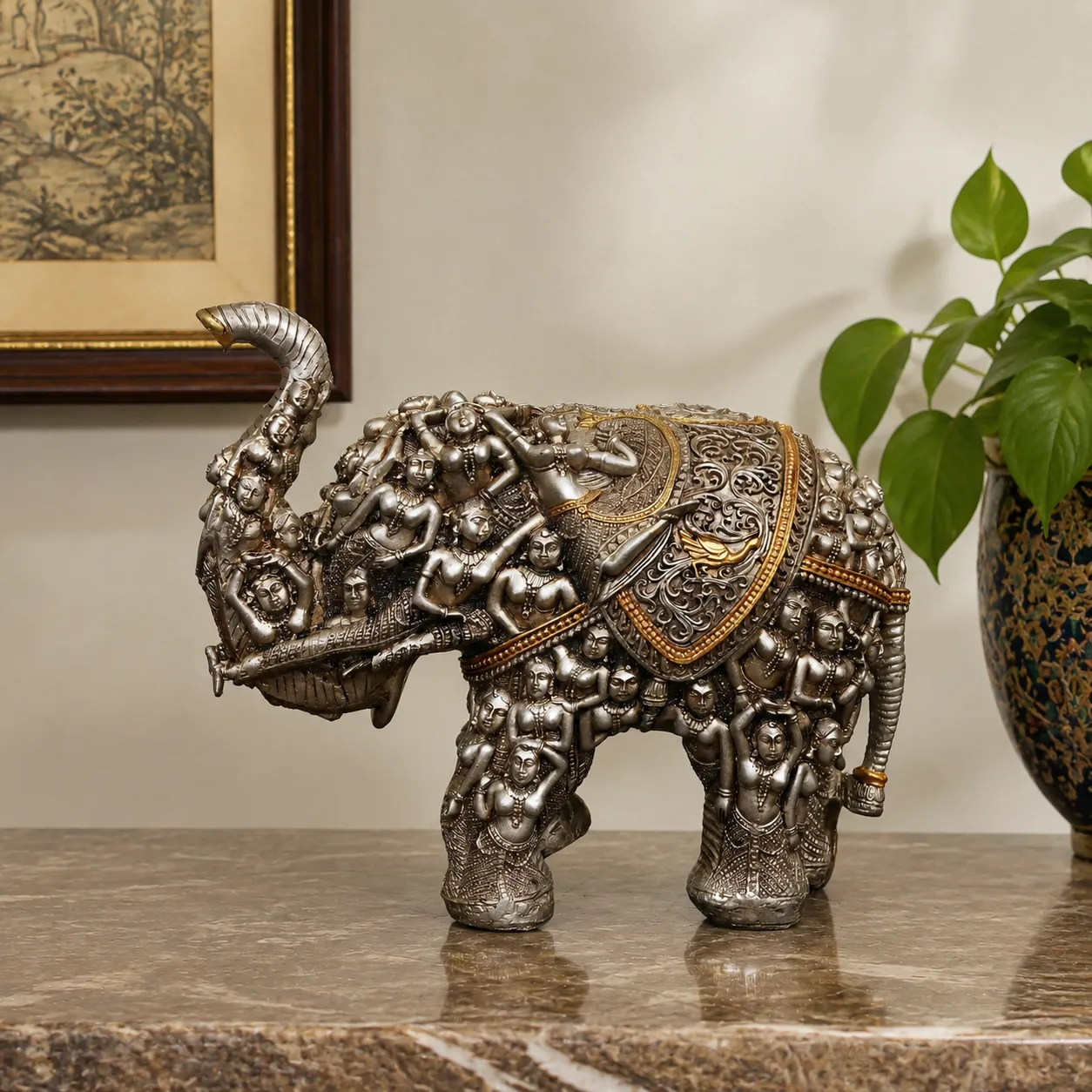 Cast Brass Nari Kunjara Elephant Figurine