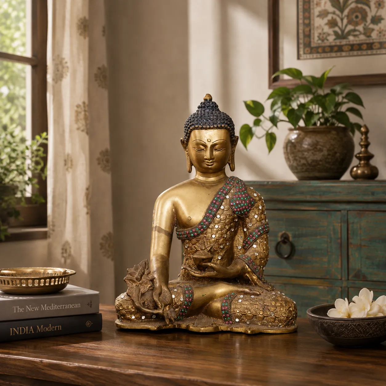 Cast Brass Seated Buddha Idol