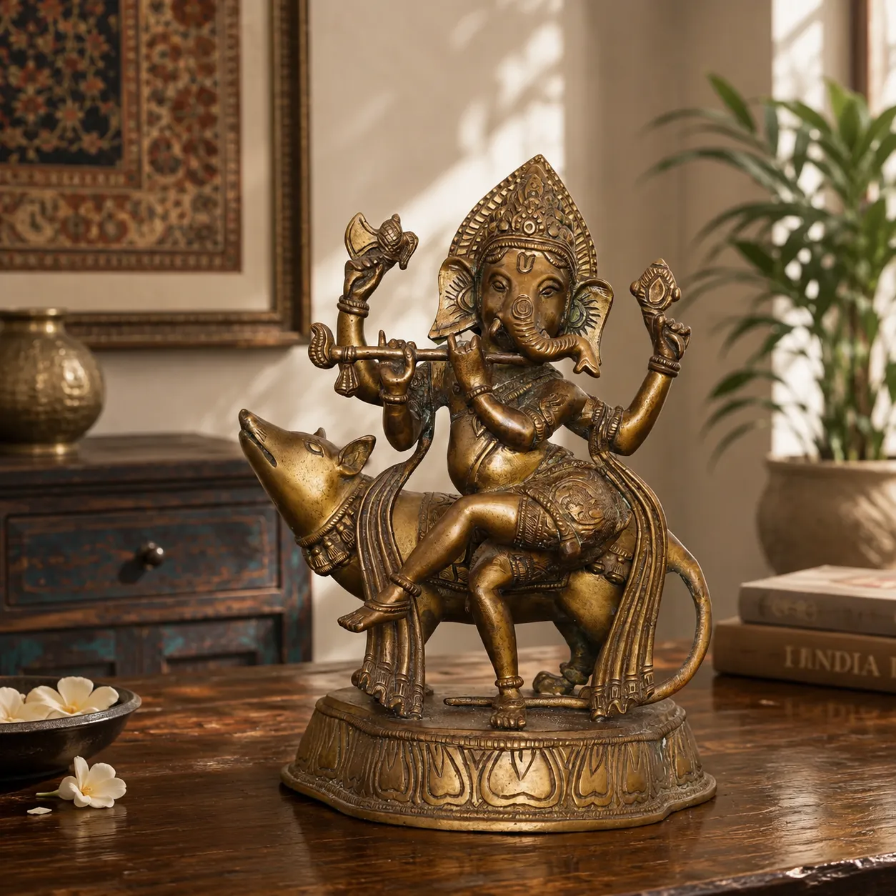 Solid Cast Brass Ganesha Krishna Idol