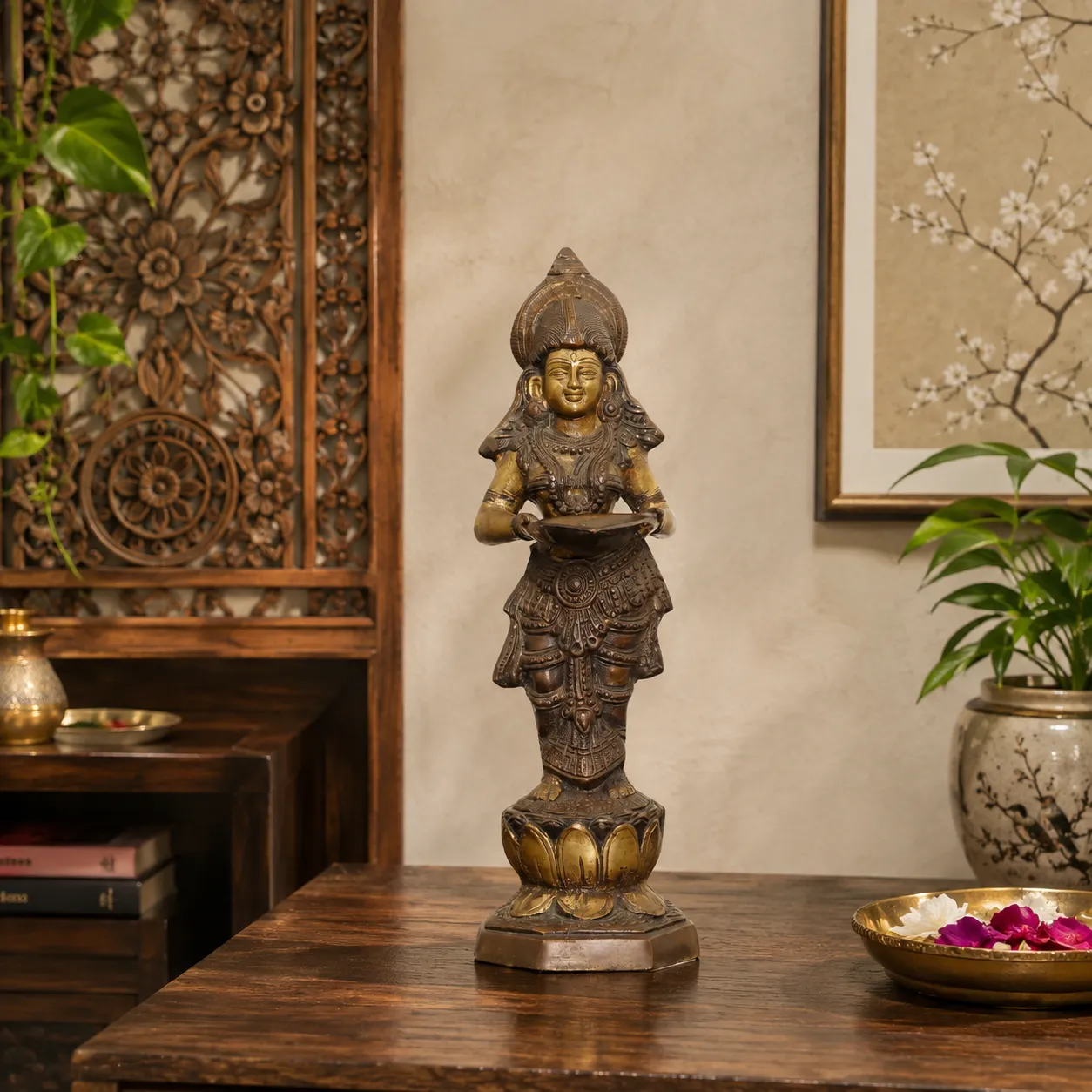 Solid Cast Brass Deepalakshmi Idol