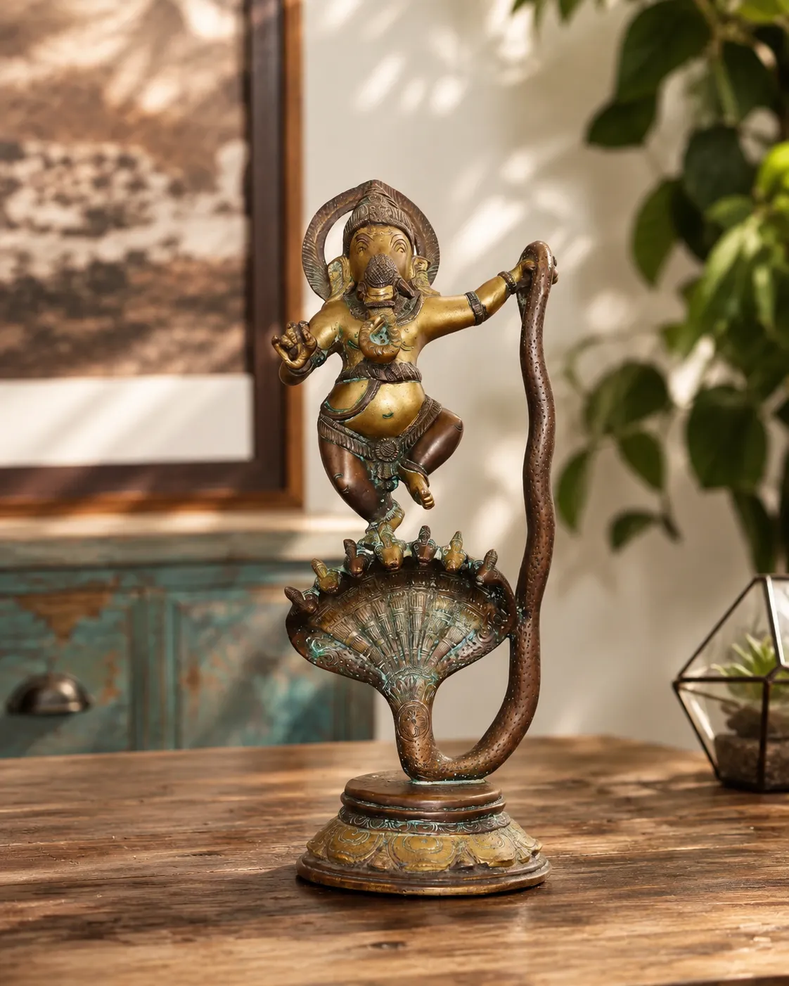 Solid Cast Brass Ganesha Kaliya Mardan idol
