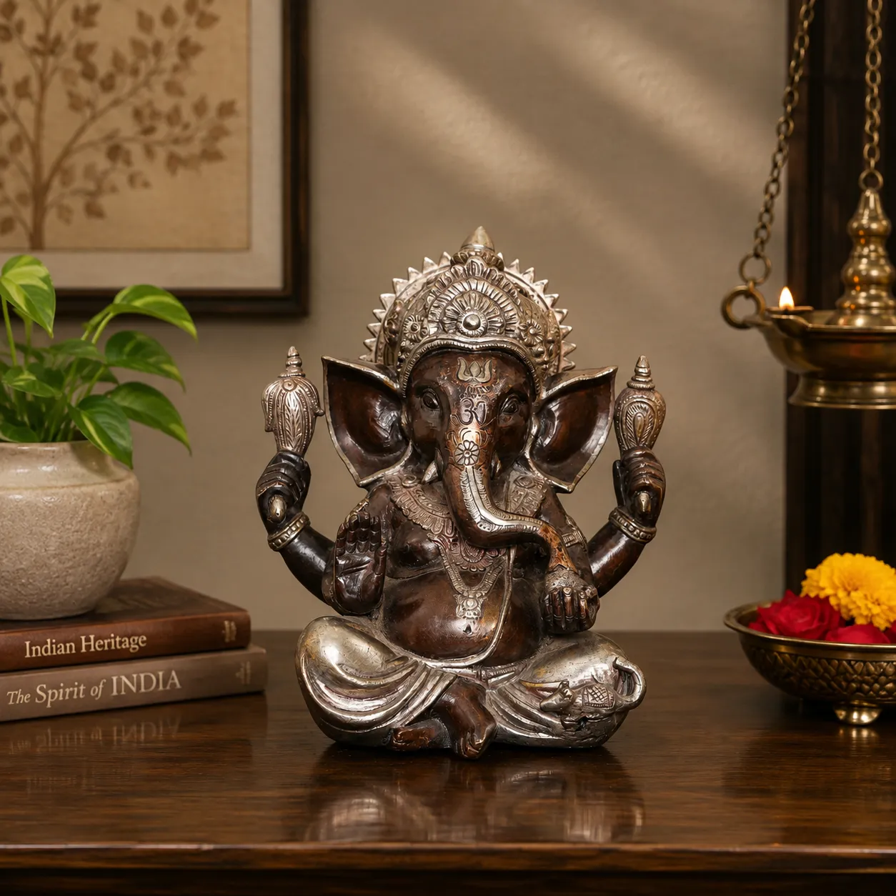 Solid Cast Brass Ganesha Idol