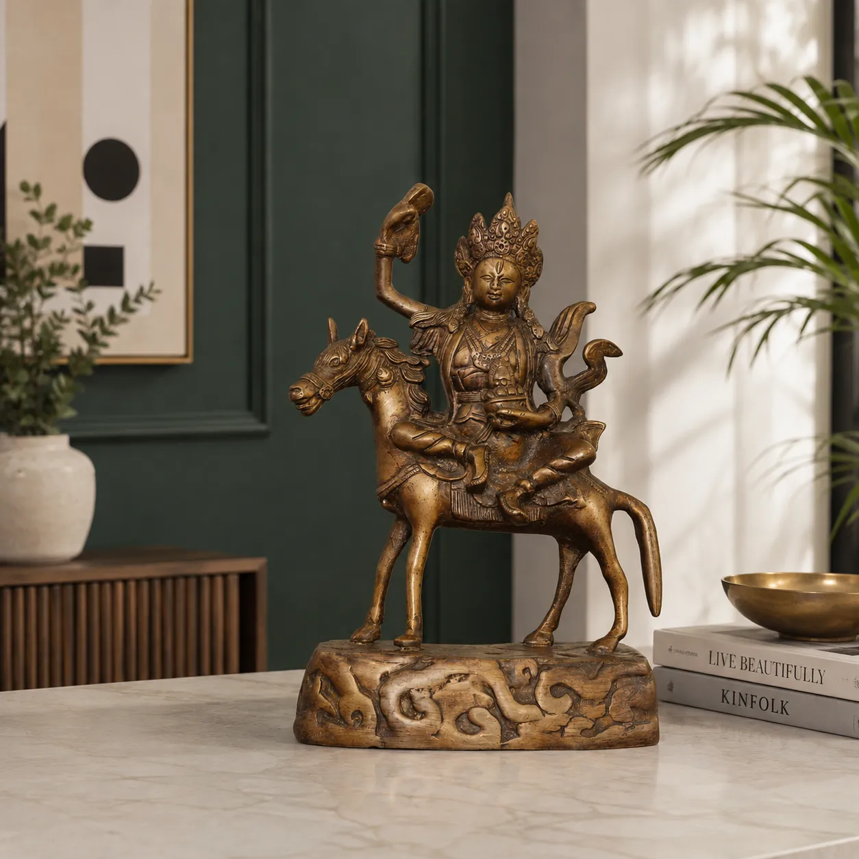 Solid Cast Brass Ashwarudha Devi Idol