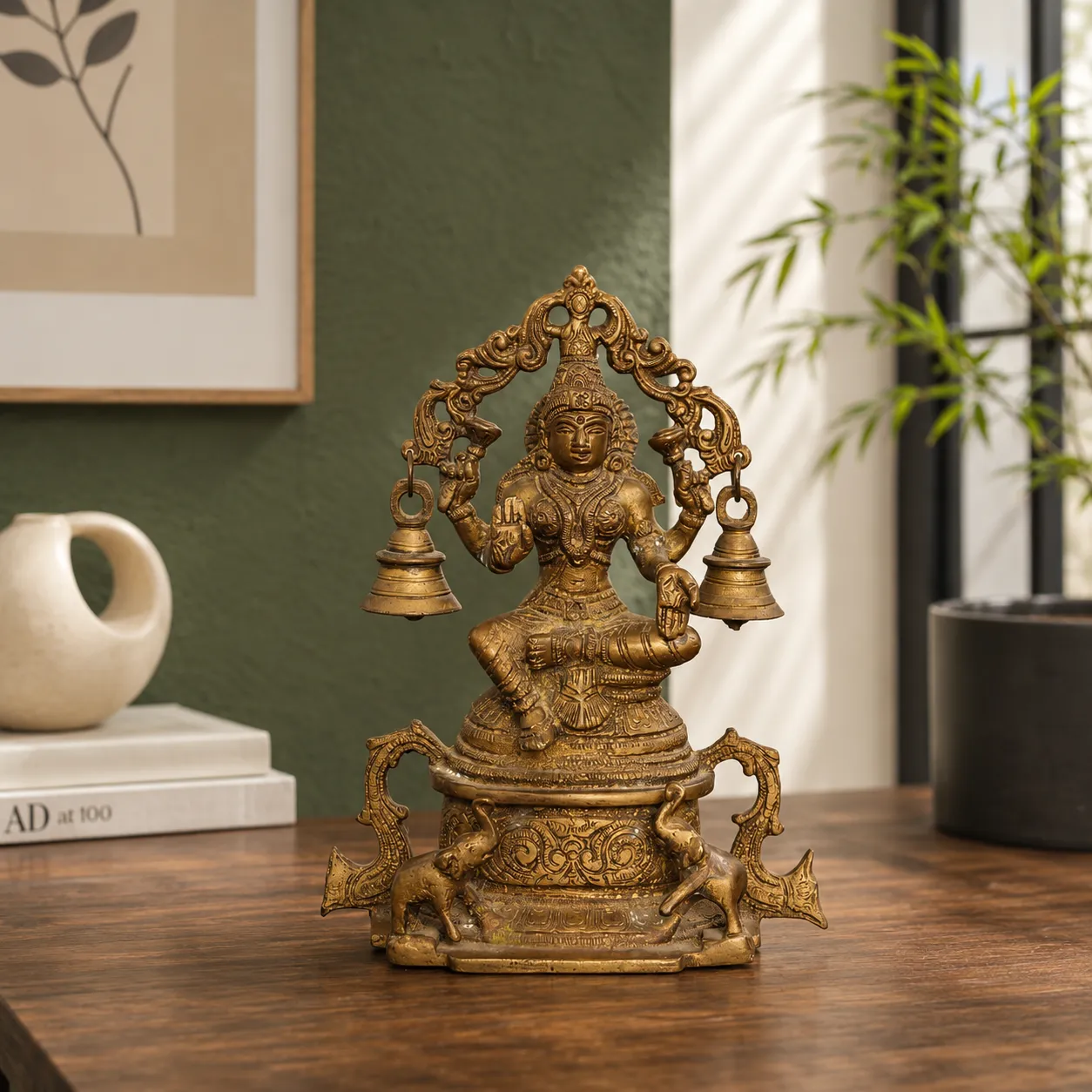 Solid Cast Brass Lakshmi Idol